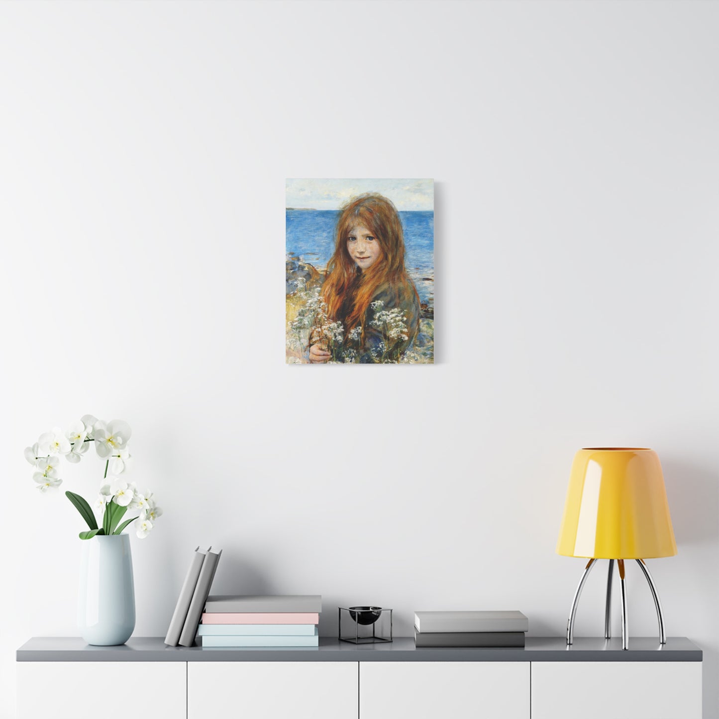 Little girl on the beach by Hans Olaf Heyerdahl Matte Canvas Wall Art Print