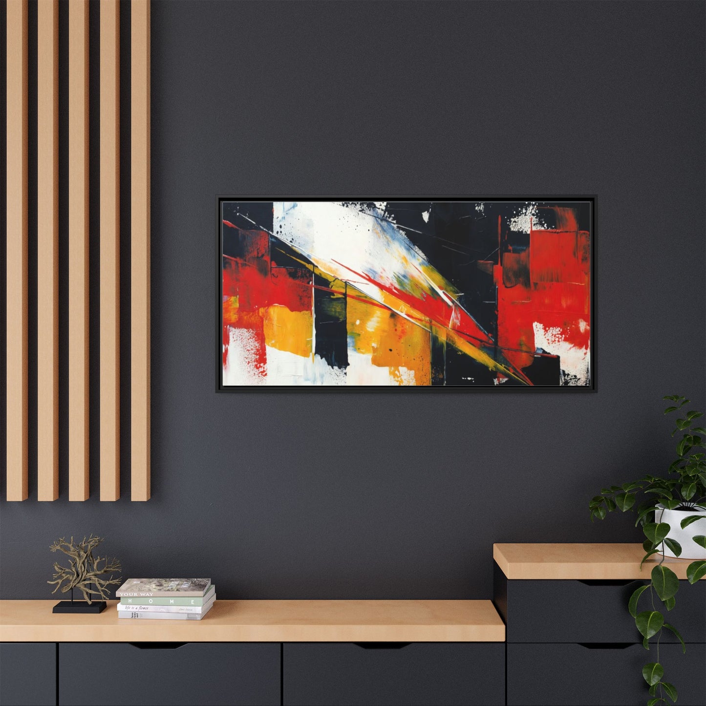 Abstract Red & Black Framed Canvas Print — Modern Geometric Wall Art
