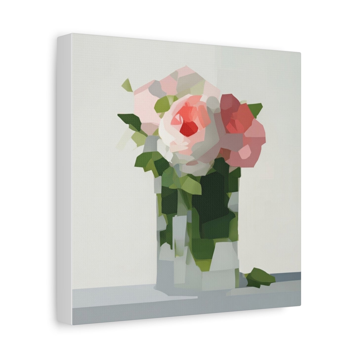 Pink Roses Geometric Canvas Print — Stretched Matte Wall Art