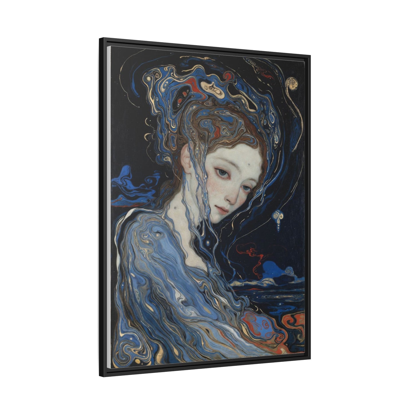 Framed Matte Canvas Art Print — Surreal Blue Maiden Portrait