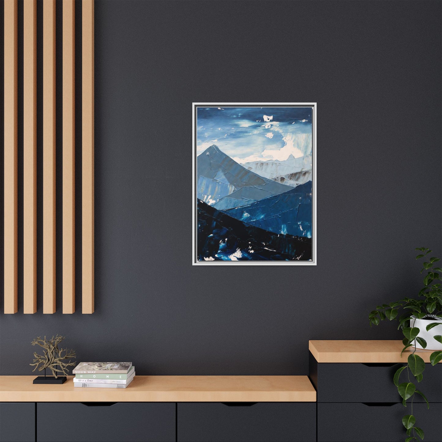 Blue Mountain Landscape Matte Canvas Framed | Abstract Mountain Wall Art