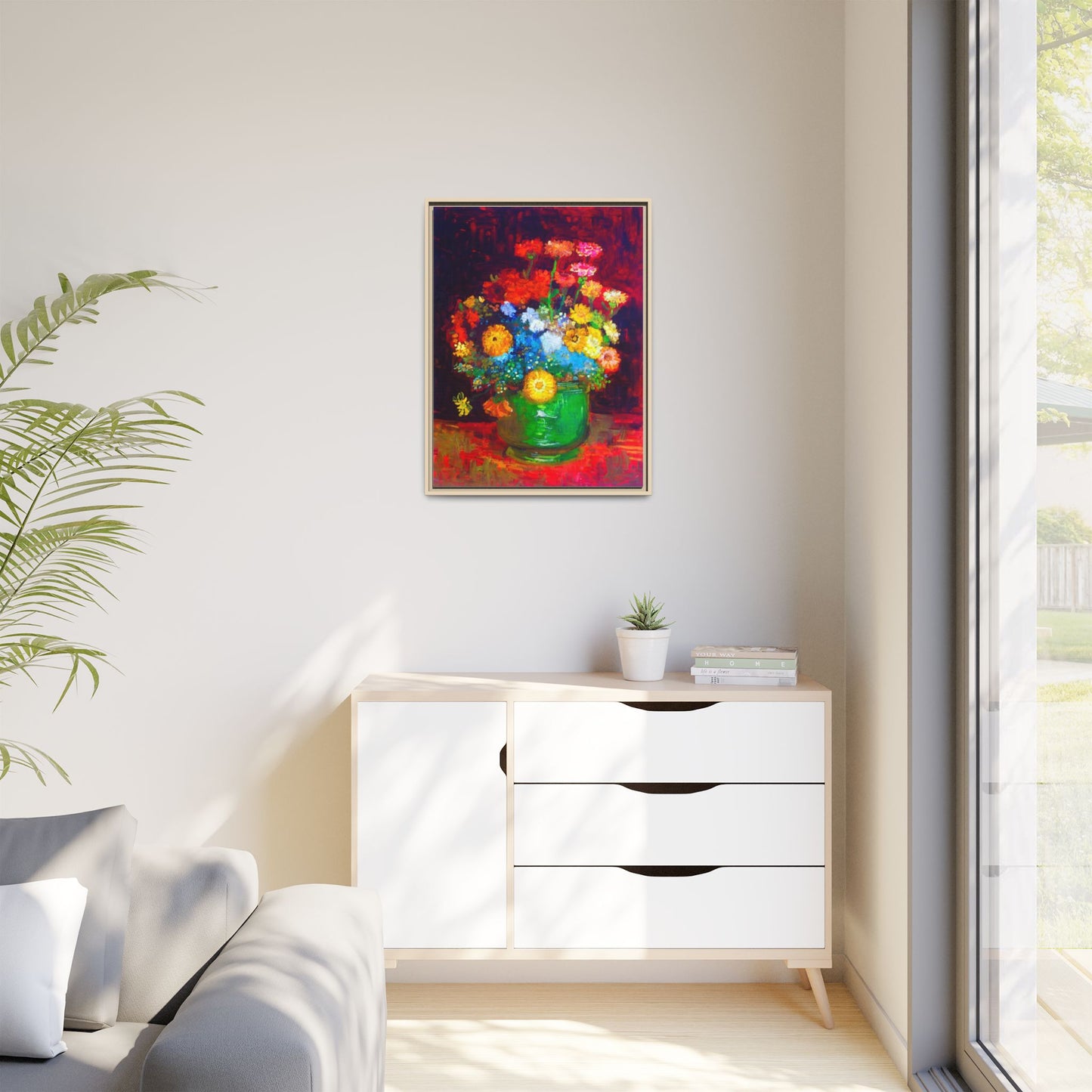 Framed Floral Canvas Print — Colorful Bouquet Wall Art
