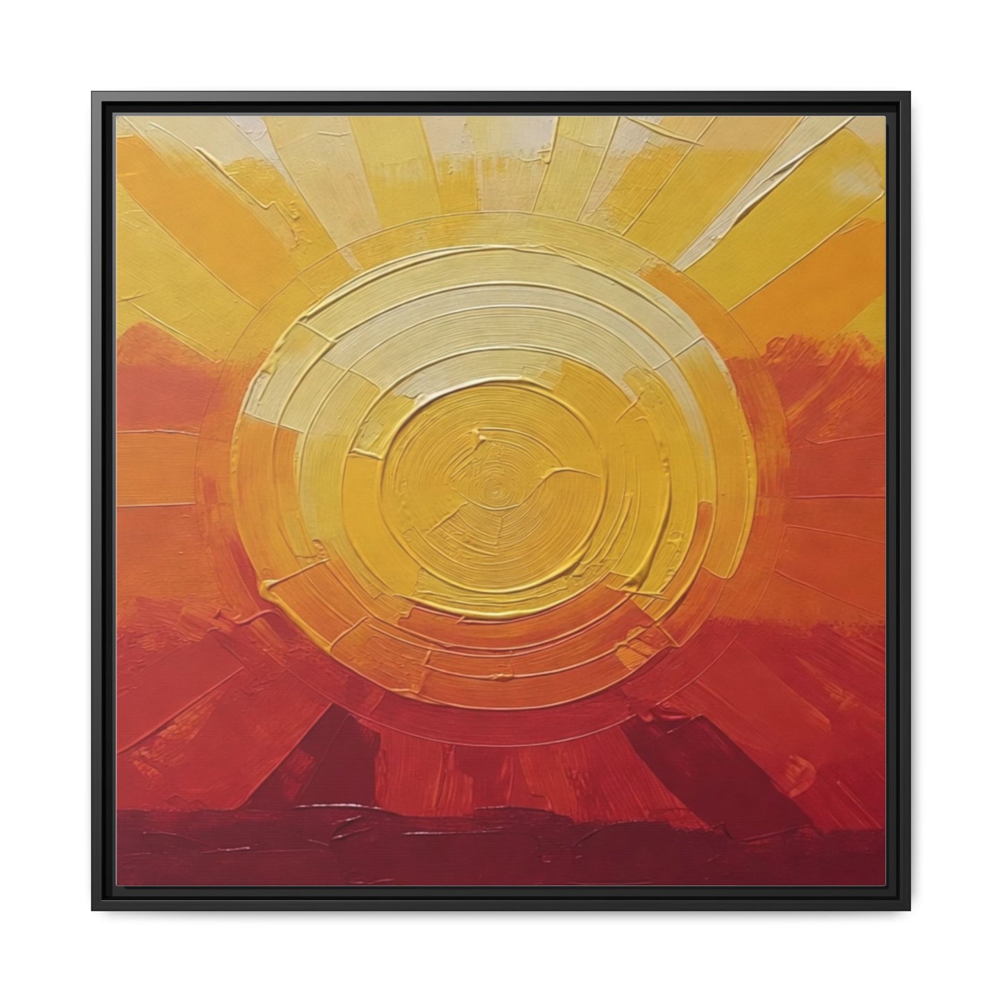 Sunburst Abstract Framed Canvas Art — Matte Multi‑Color Wall Print