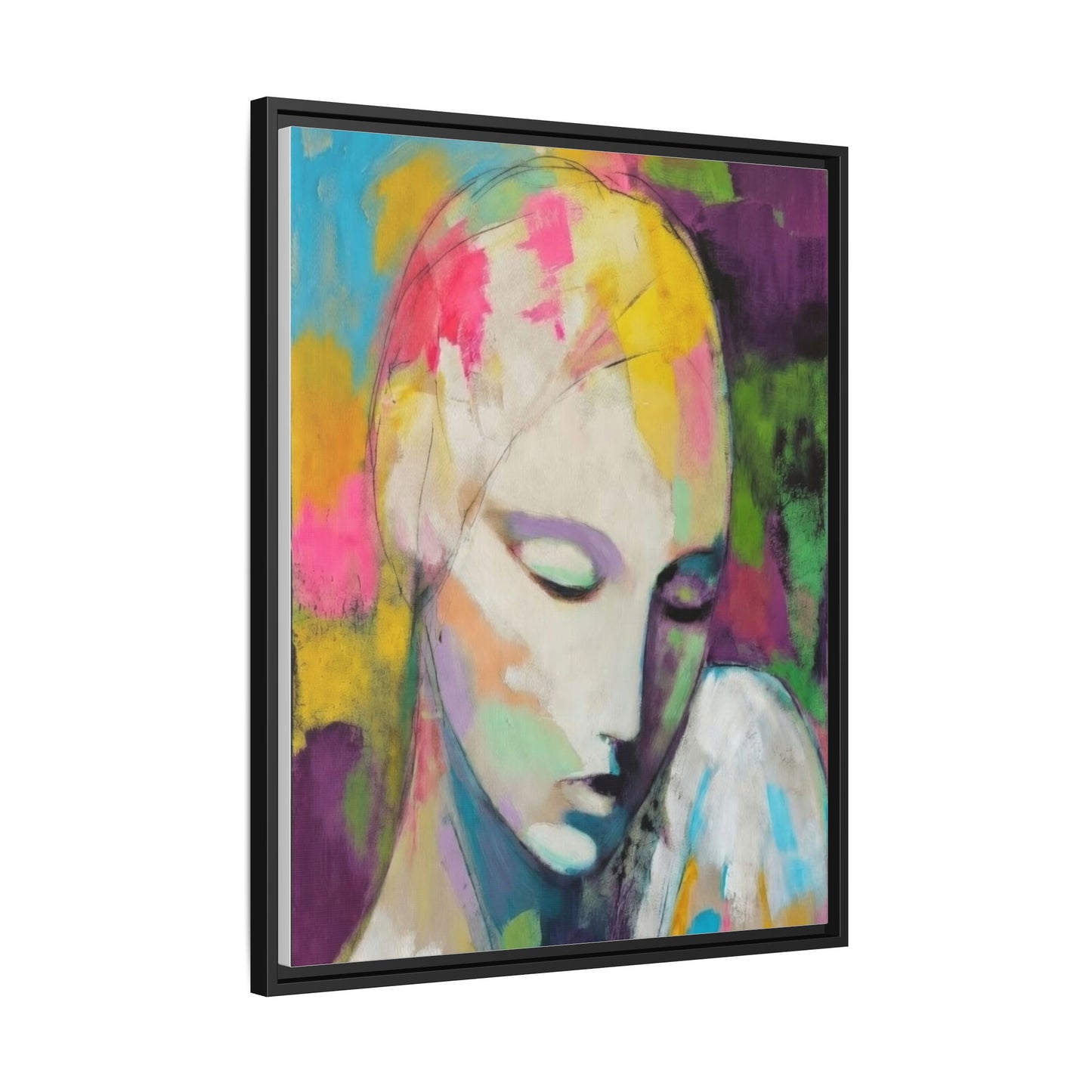 Framed Matte Canvas Art - Colorful Abstract Portrait