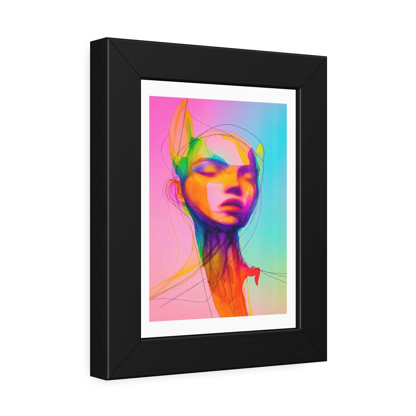 Framed Poster — Vibrant Neon Abstract Portrait Art Print