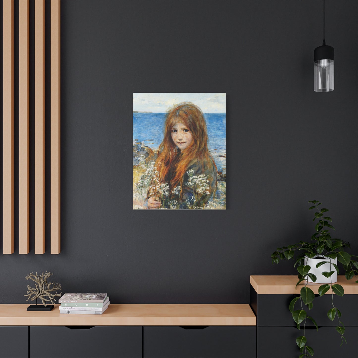 Little girl on the beach by Hans Olaf Heyerdahl Matte Canvas Wall Art Print