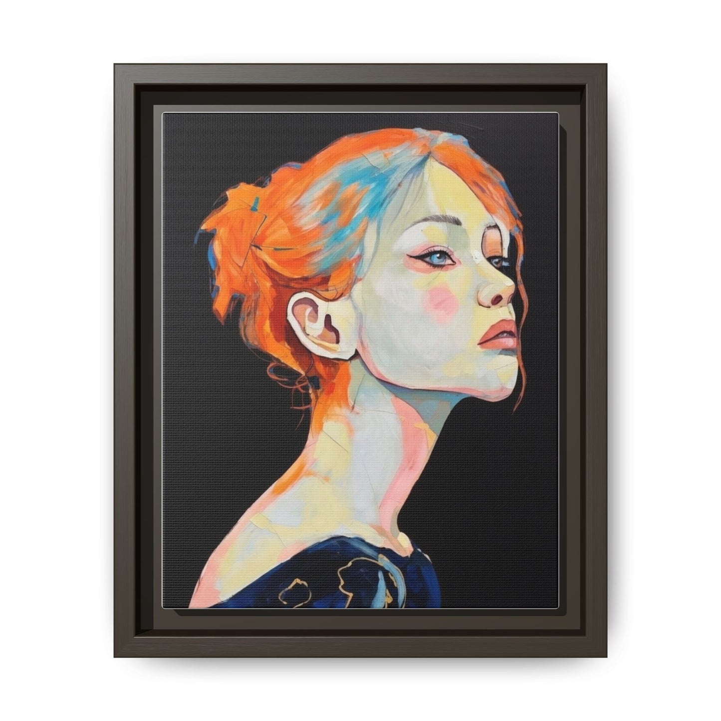 Framed Matte Canvas Portrait — Vibrant Multi‑Color Woman Wall Art