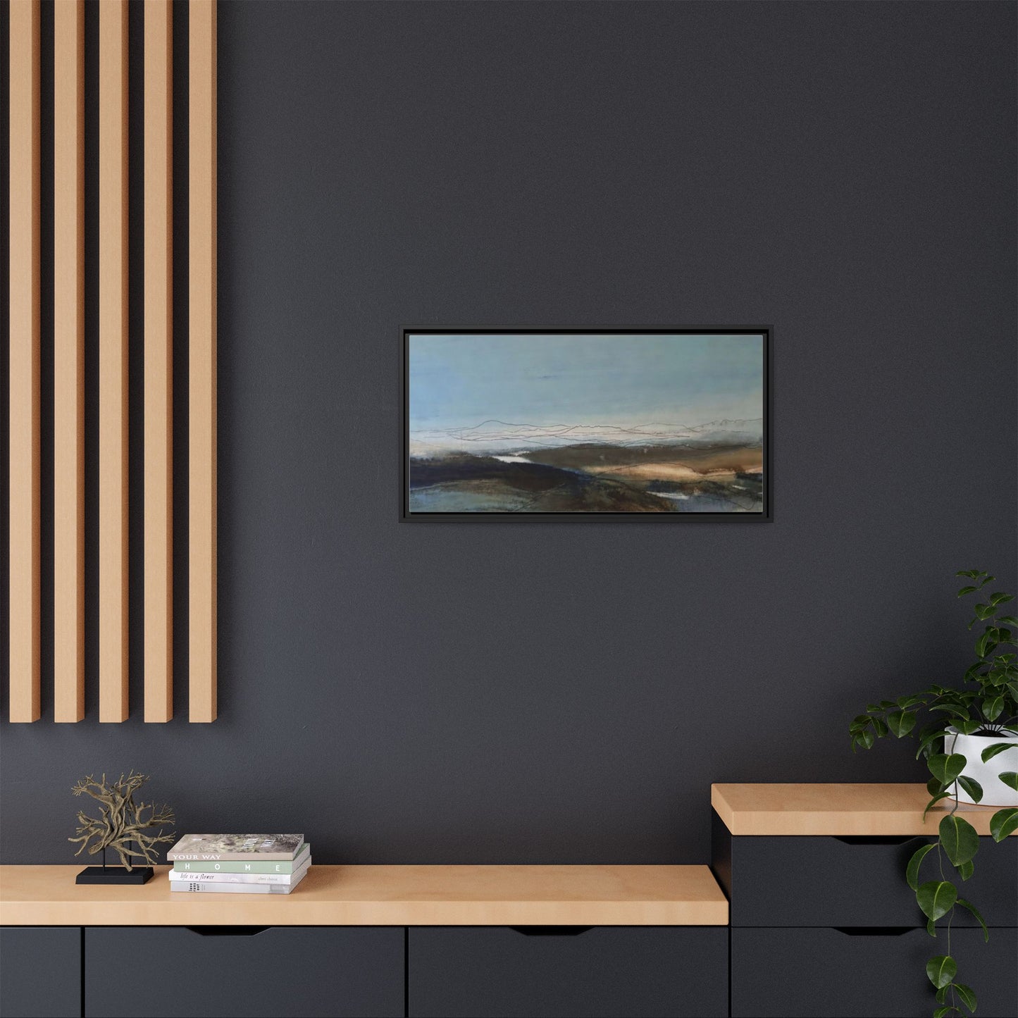 Framed Matte Canvas Wall Art — Serene Abstract Blue Landscape