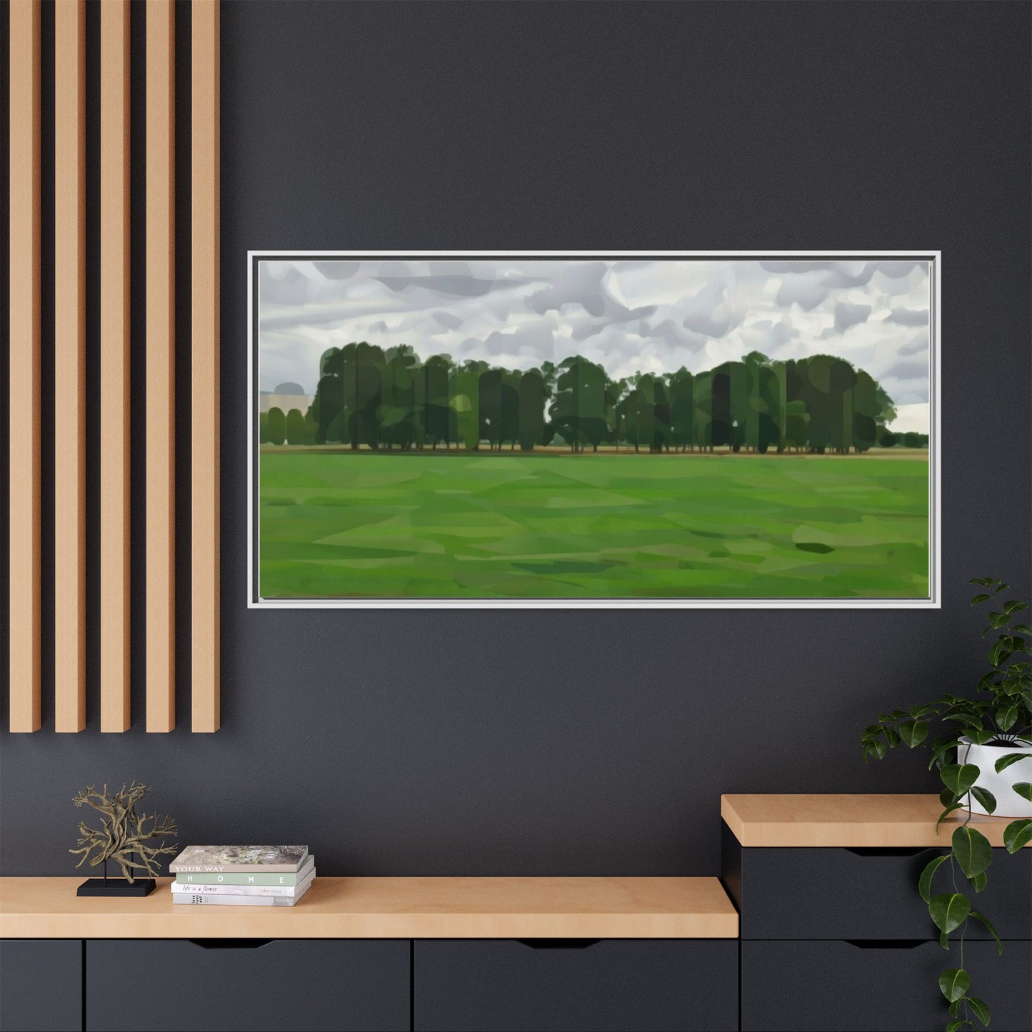 Framed Matte Canvas Print — Minimalist Green Landscape Art