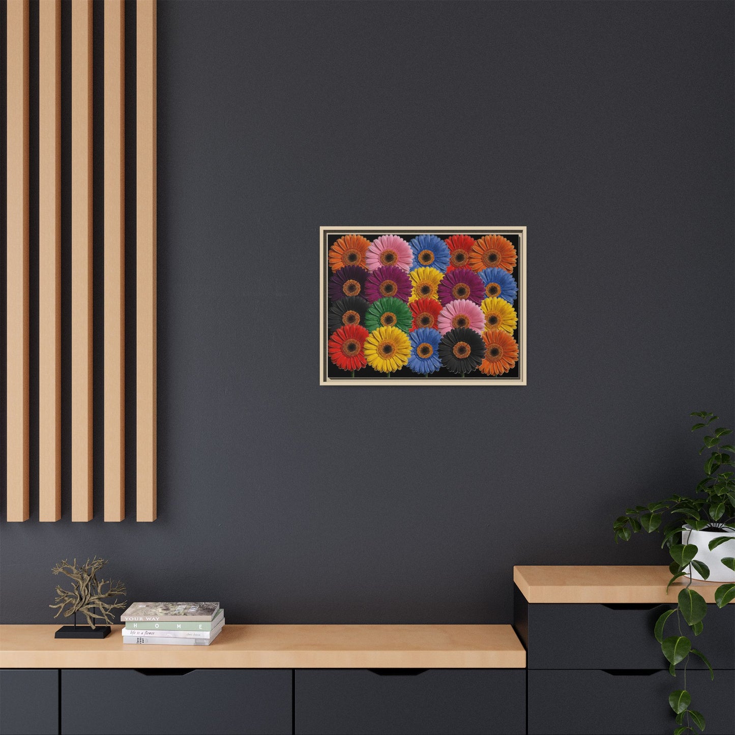 Framed Matte Canvas - Rainbow Gerbera Daisy Wall Art