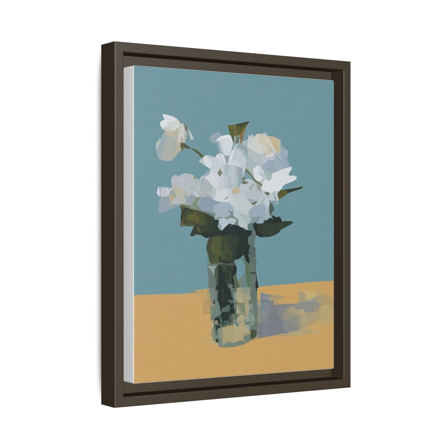 Framed Floral Still Life Canvas Art — Modern White Bouquet Wall Art