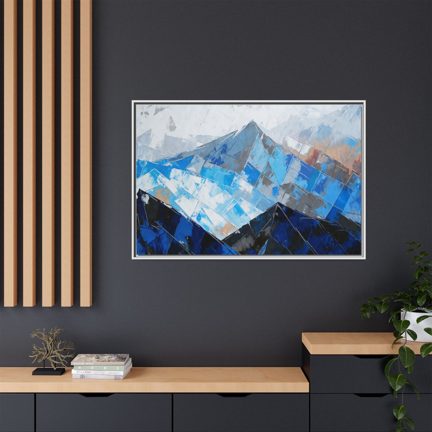 Framed Matte Canvas Blue Mountain Abstract Wall Art