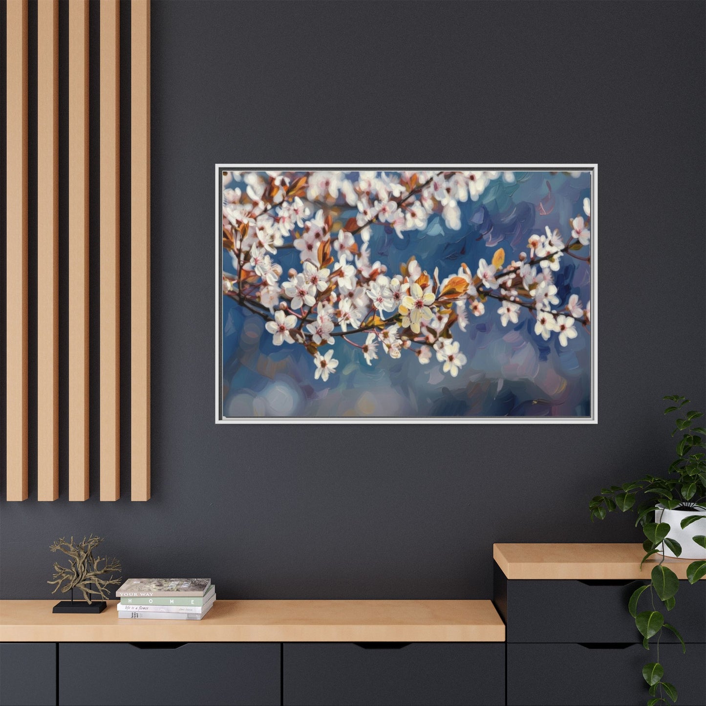 Framed Matte Canvas Print — Cherry Blossom Branch Wall Art