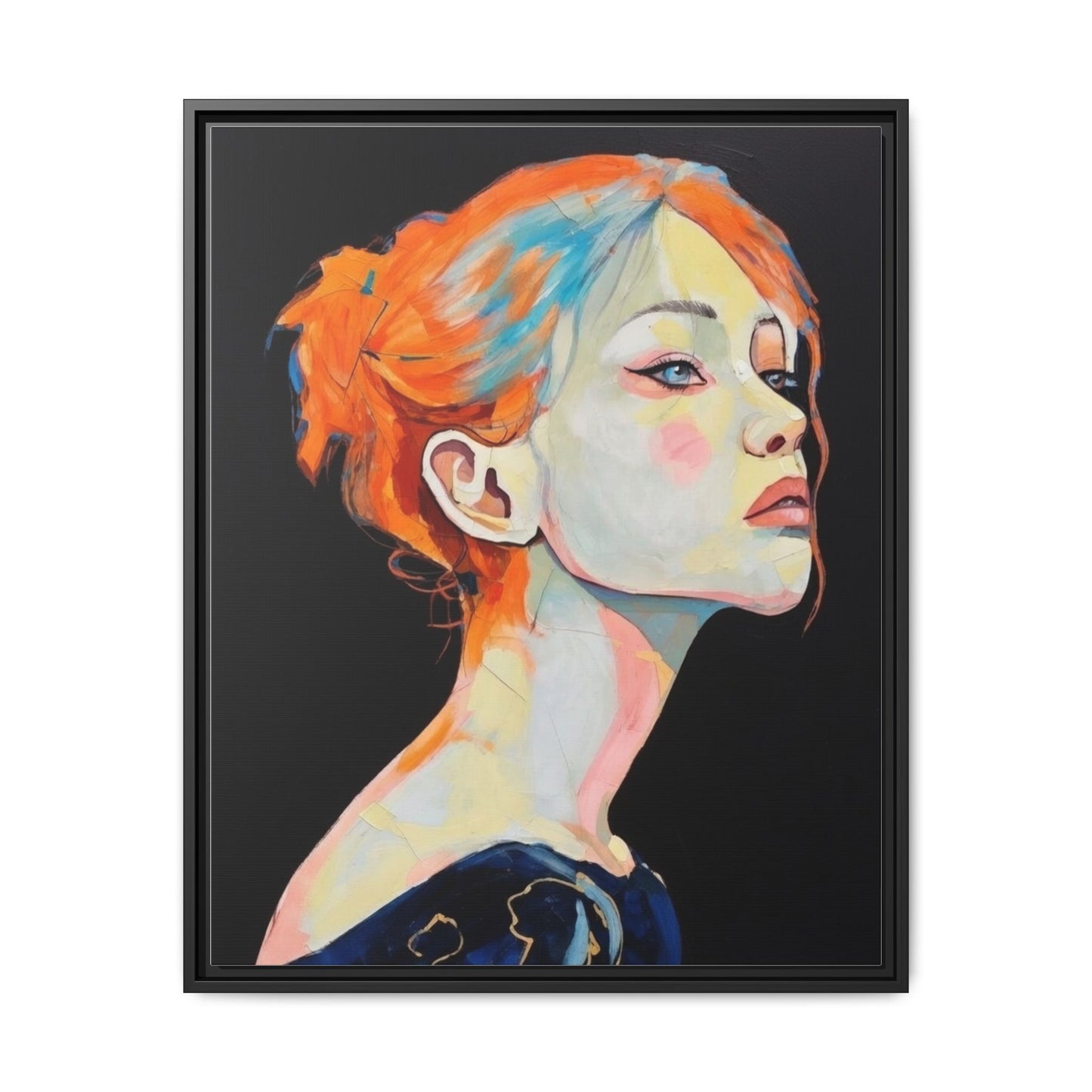 Framed Matte Canvas Portrait — Vibrant Multi‑Color Woman Wall Art