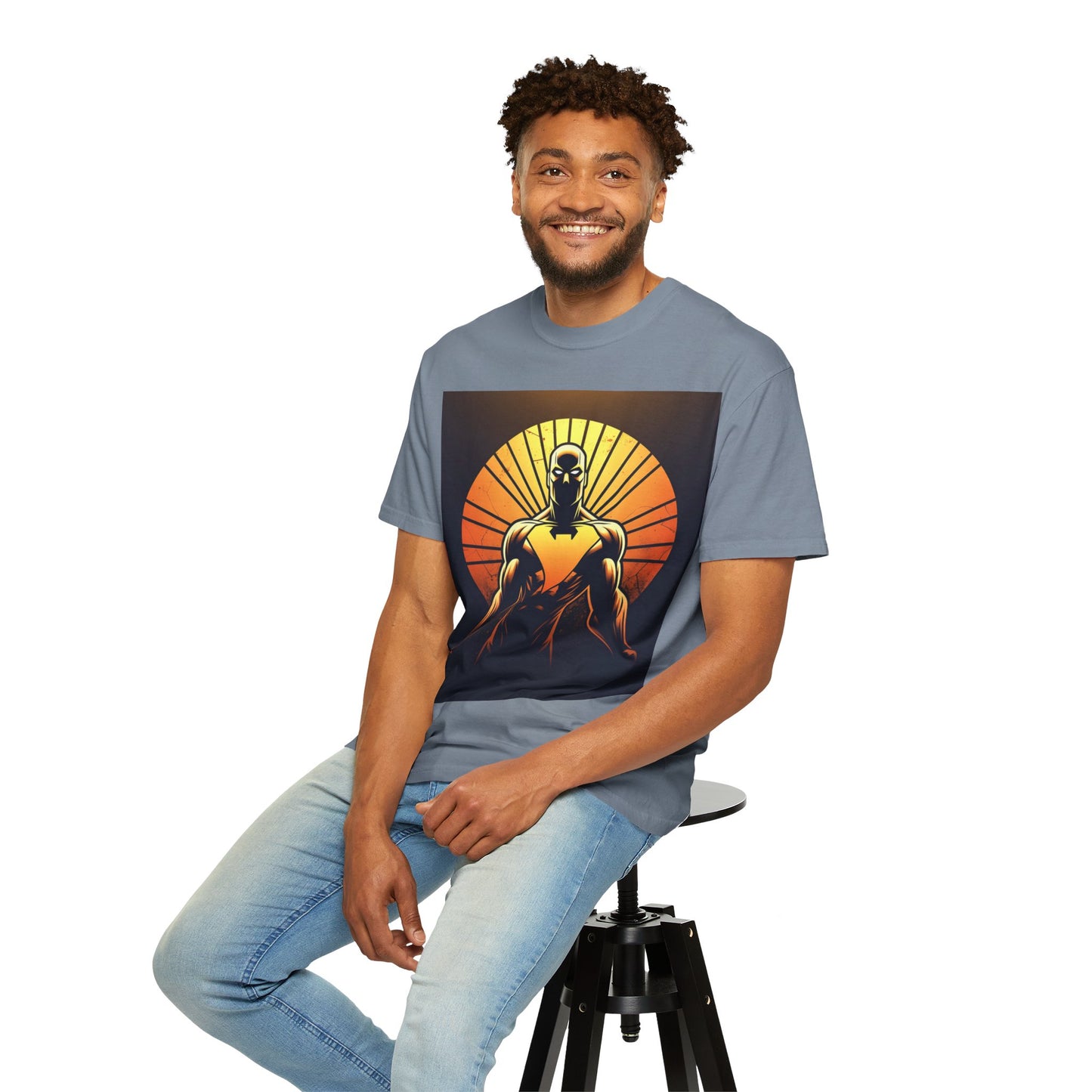 Superhero Sunrise T-Shirt — Bold Chest Emblem Graphic