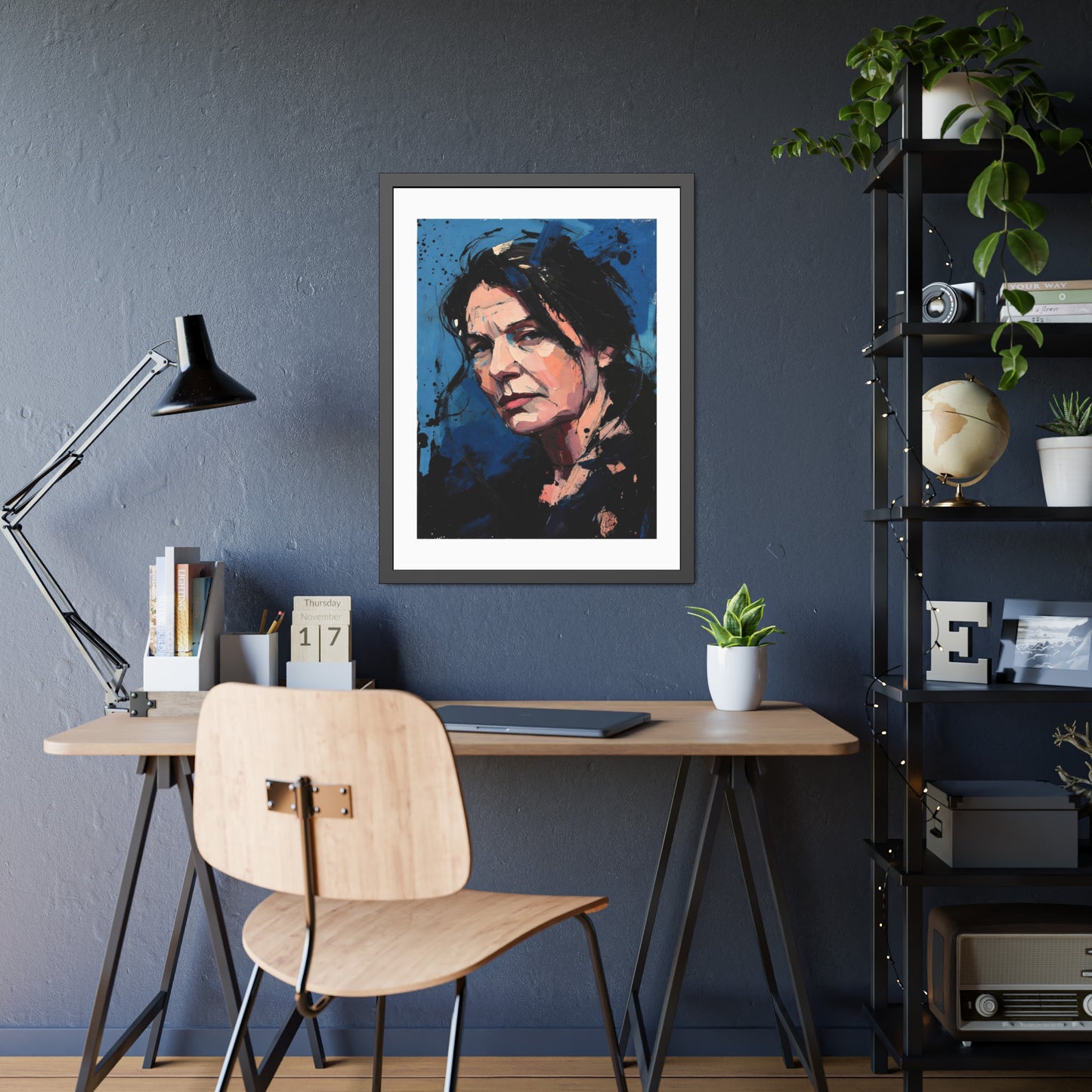 Framed Women in Blue Paper Posters
