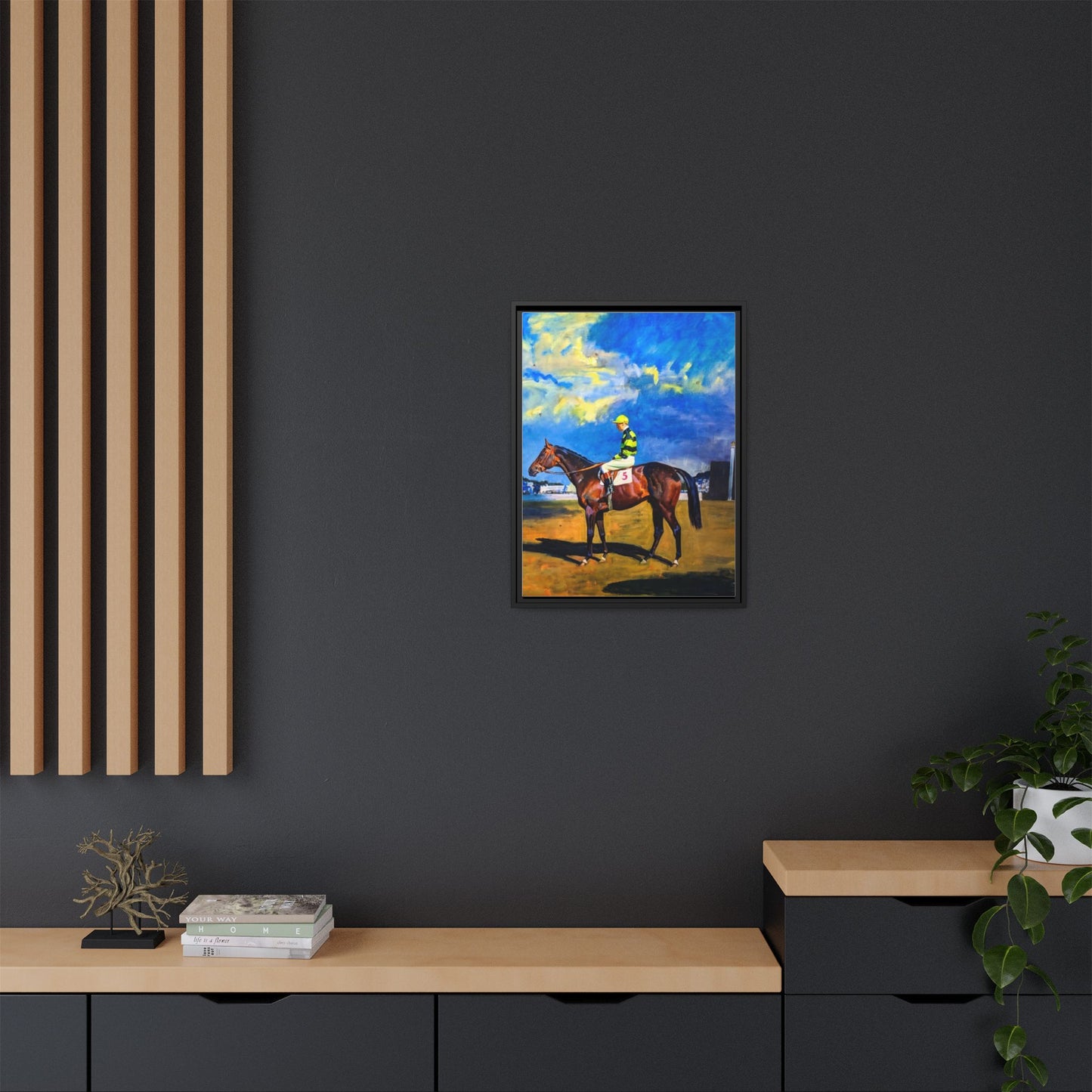 Framed Matte Canvas — Jockey on Racehorse Vintage Equestrian Wall Art