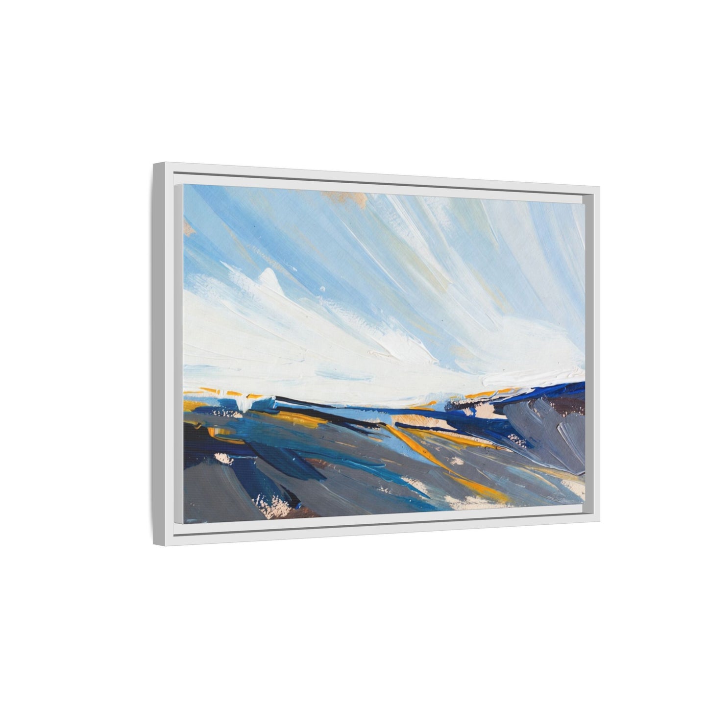 Framed Abstract Seascape Canvas Print — Matte Multi‑Color Wall Art