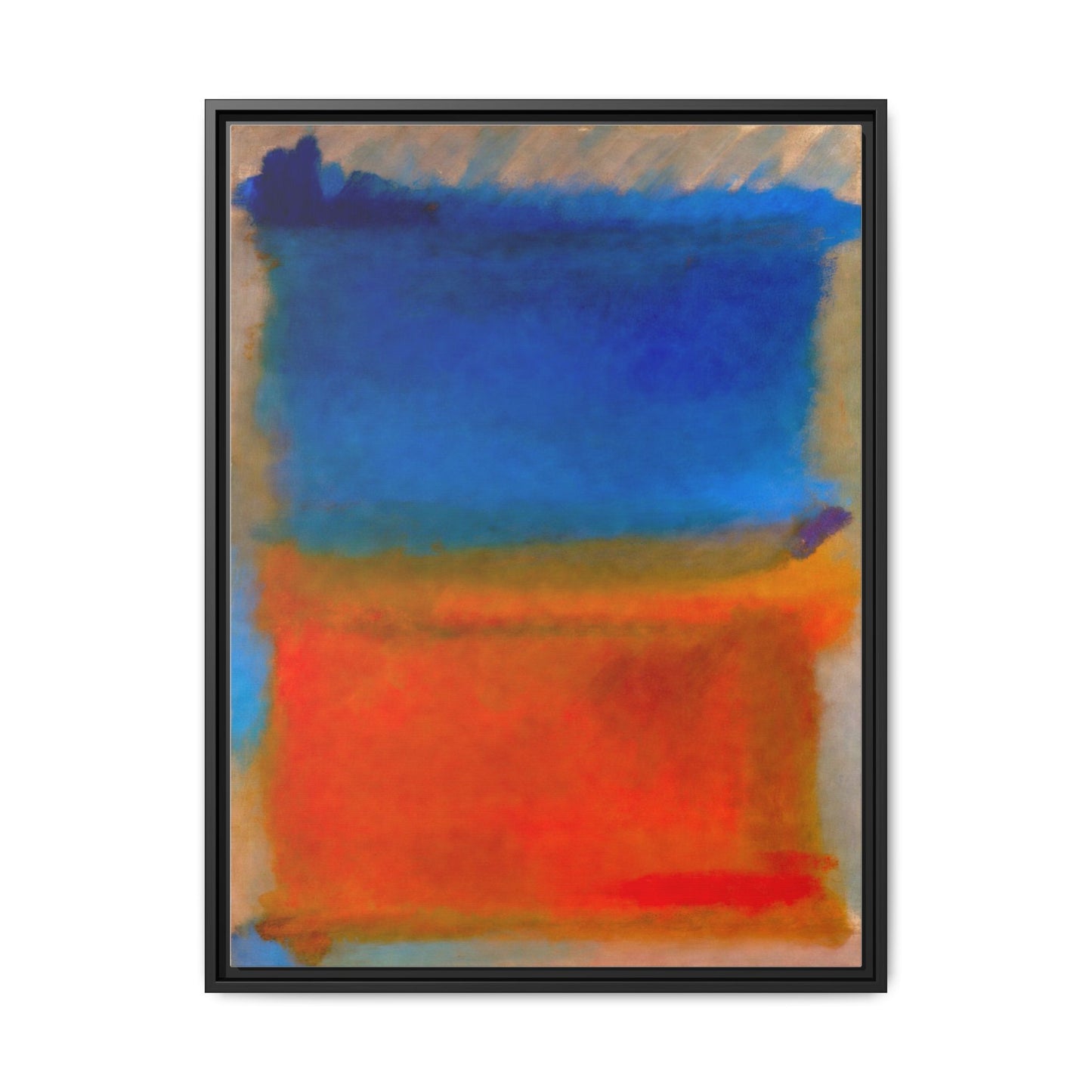 Abstract Color Block Matte Canvas Framed Wall Art — Blue & Orange Modern Painting