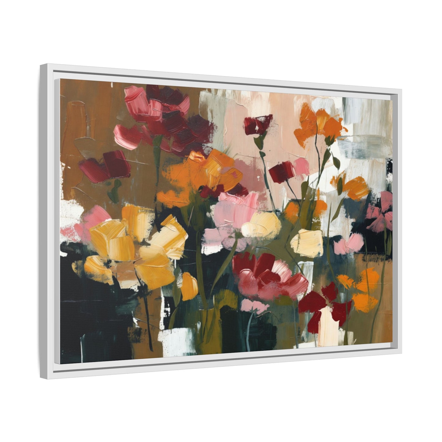 Framed Matte Canvas Floral Abstract Wall Art