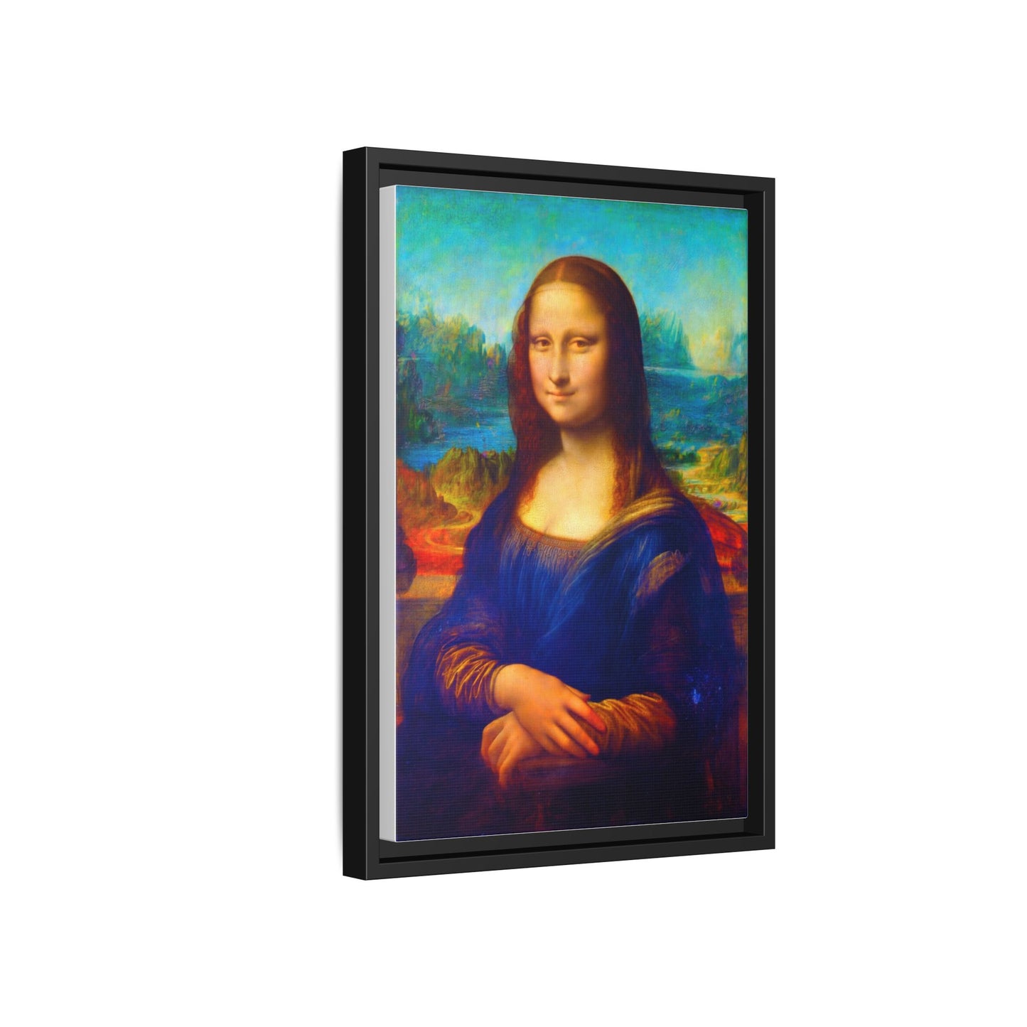 Framed Matte Canvas Print — Colorful Mona Lisa Wall Art