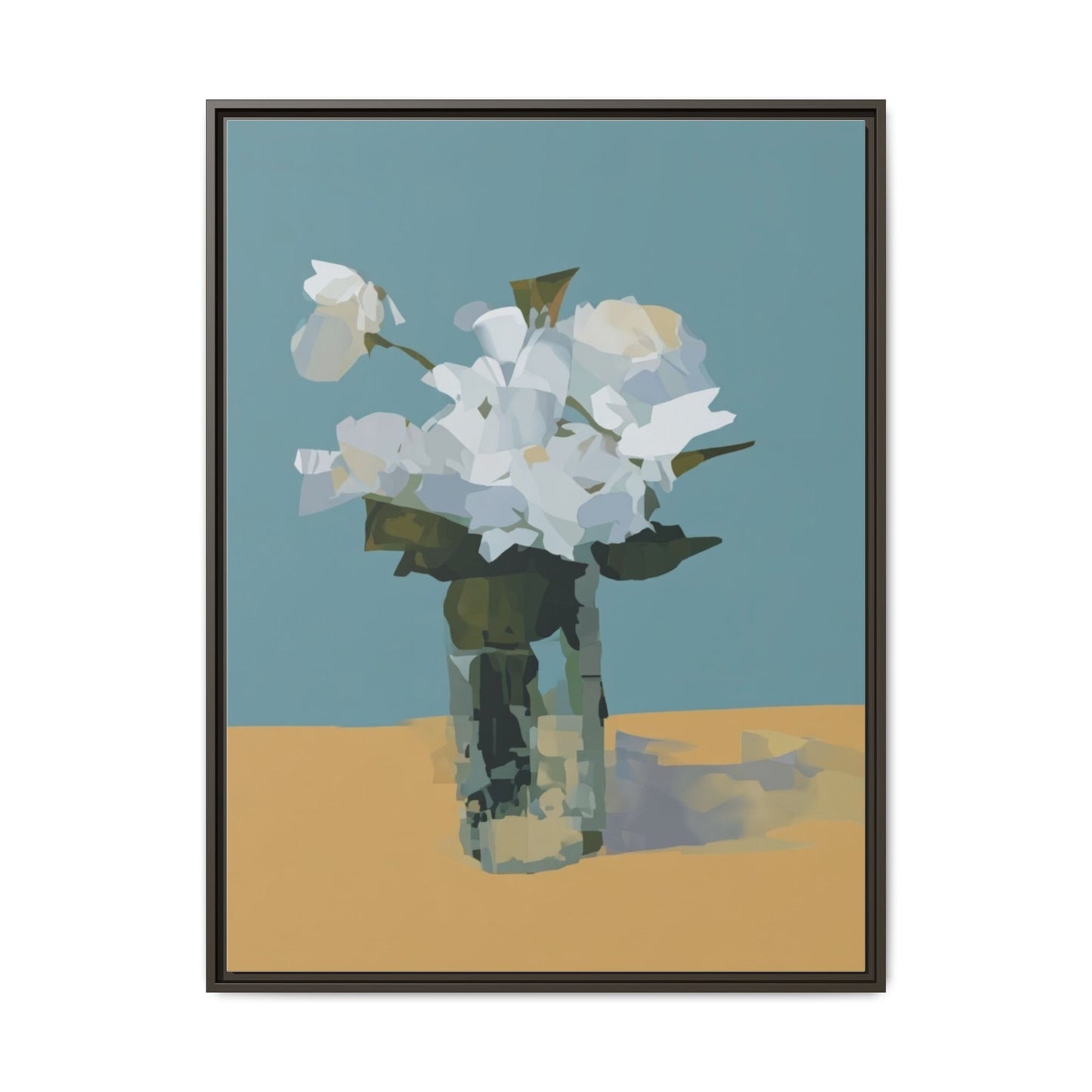 Framed Floral Still Life Canvas Art — Modern White Bouquet Wall Art