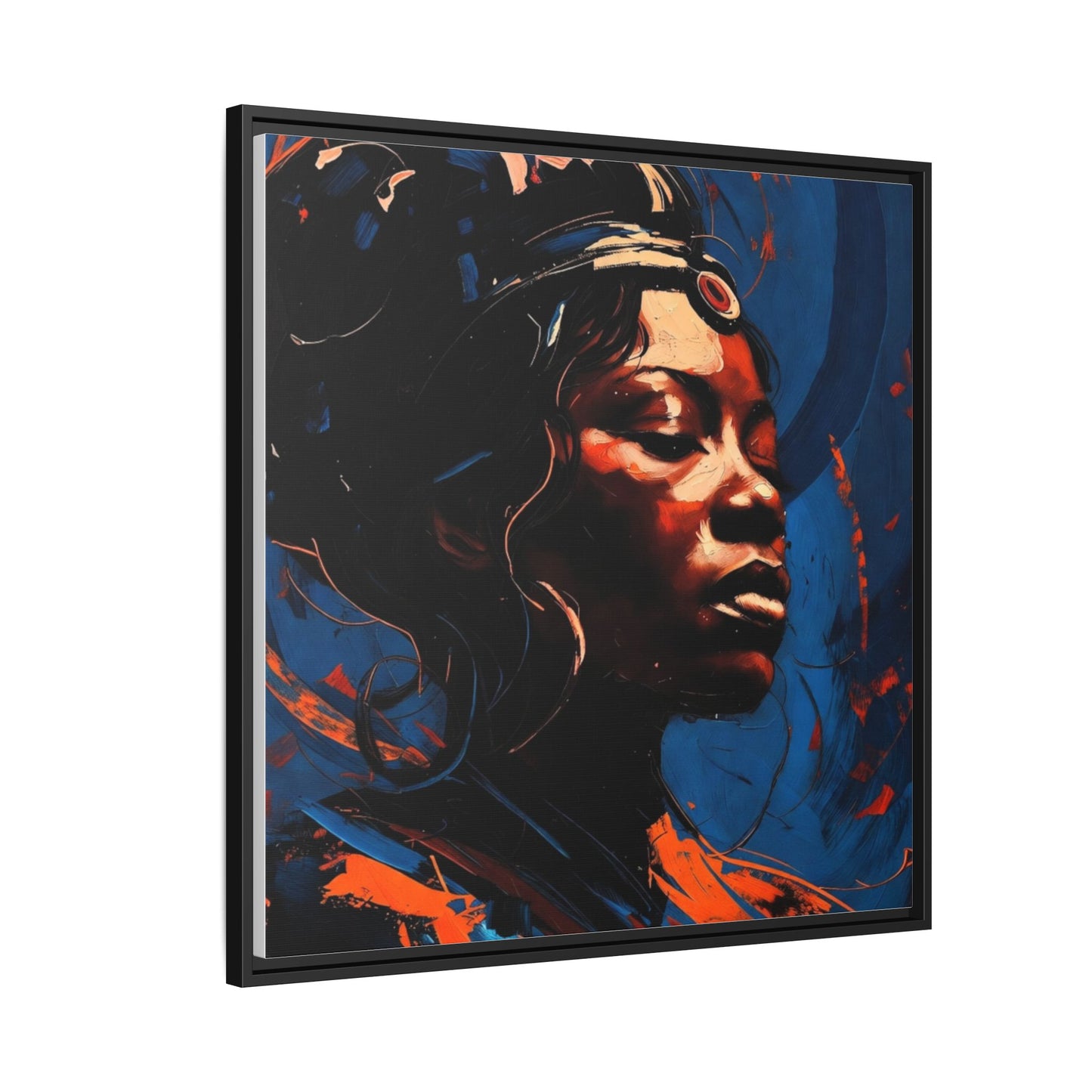 Framed Matte Canvas Art - Vibrant Portrait of a Black Woman (Multi-Color)