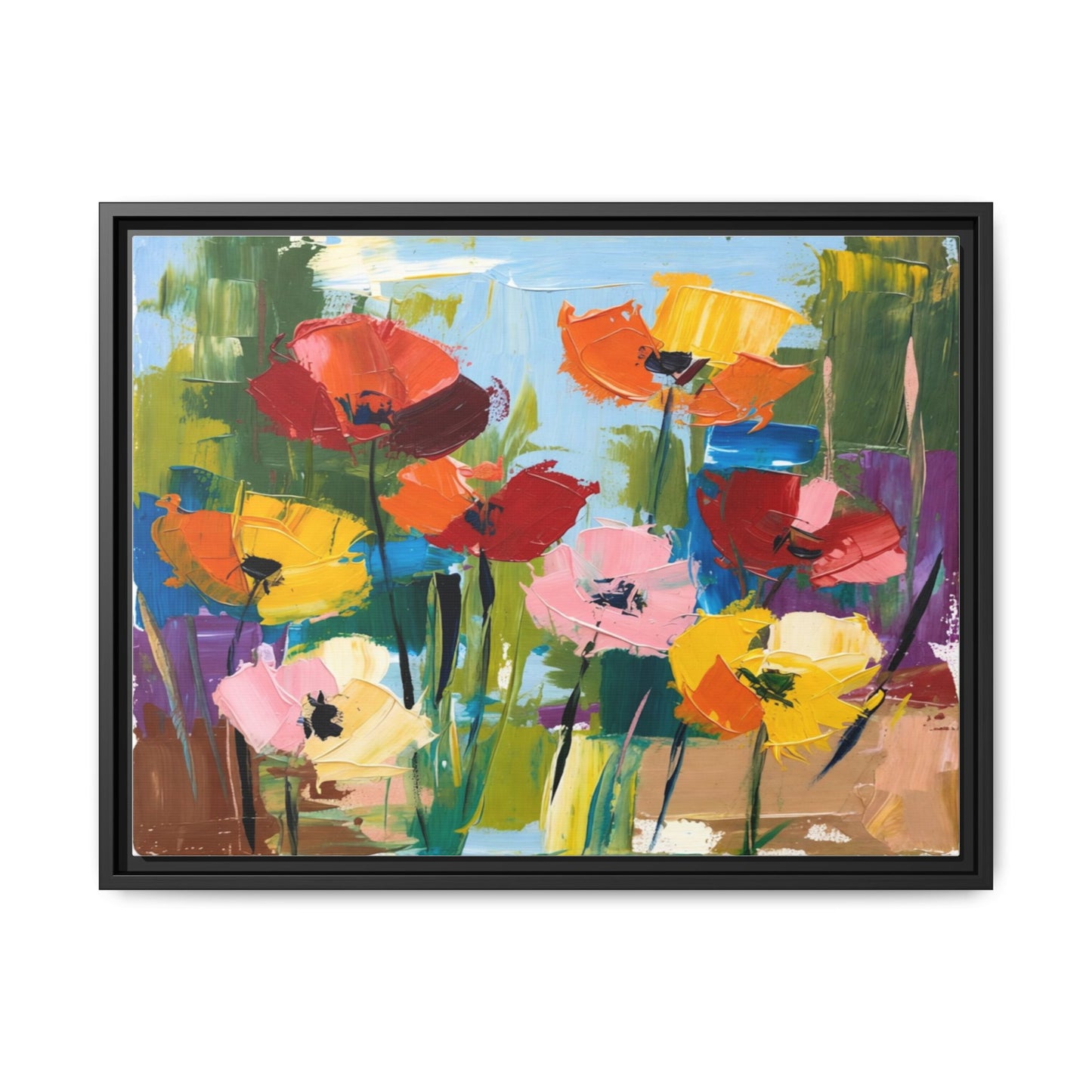 Framed Floral Canvas Print — Colorful Abstract Poppy Artwork