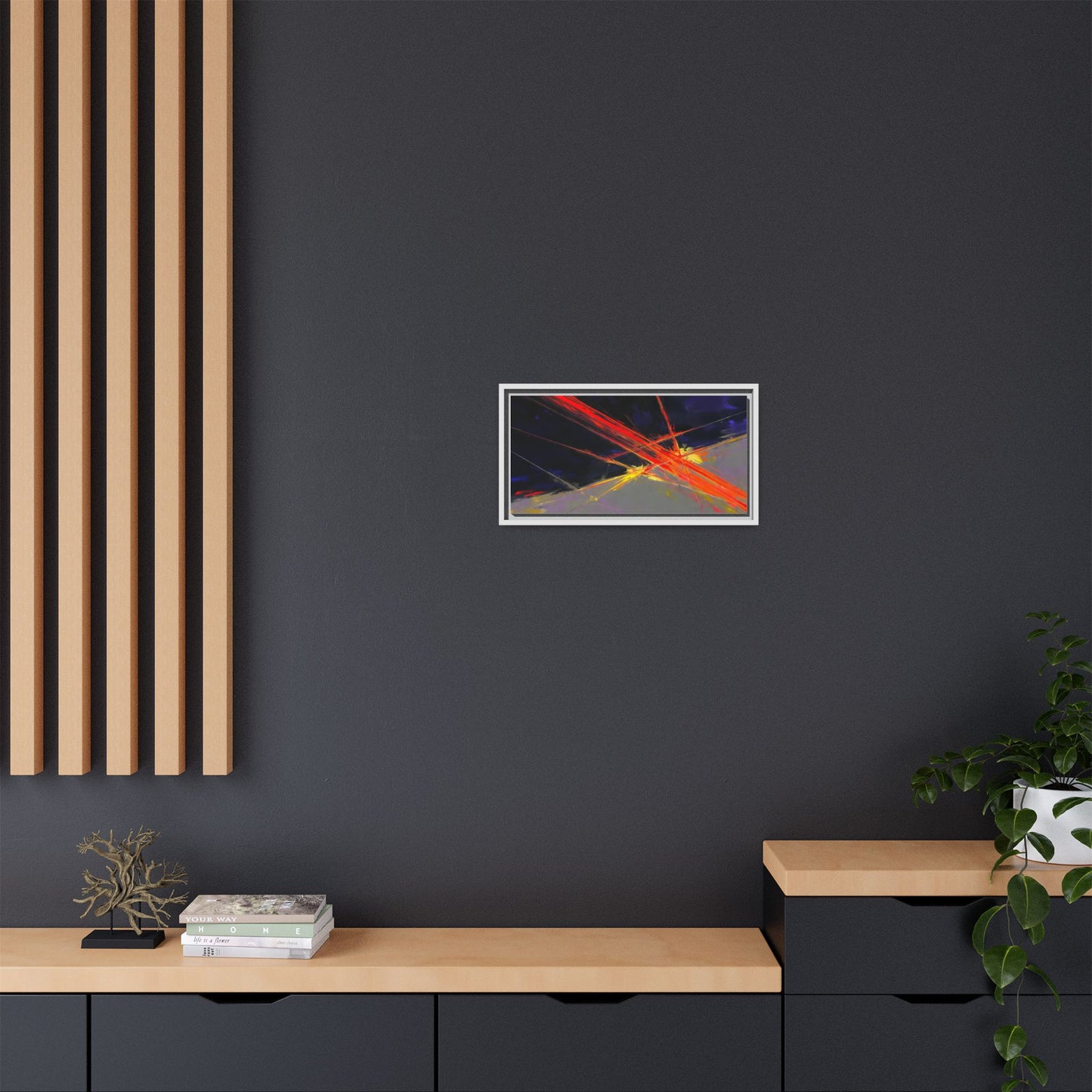 Abstract Red Streaks Framed Matte Canvas Art — Modern Multi‑Color Wall Decor
