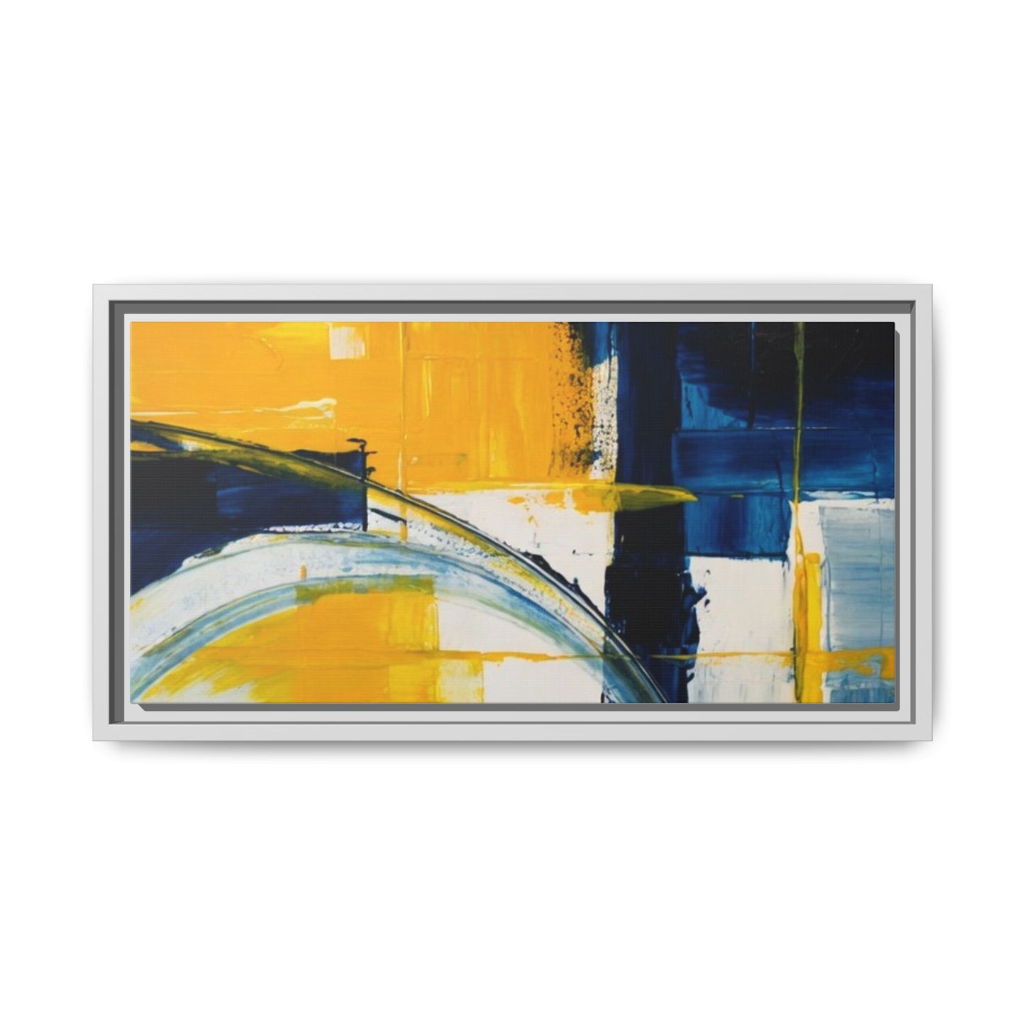 Abstract Yellow & Blue Framed Canvas Wall Art — Modern Matte Canvas Print