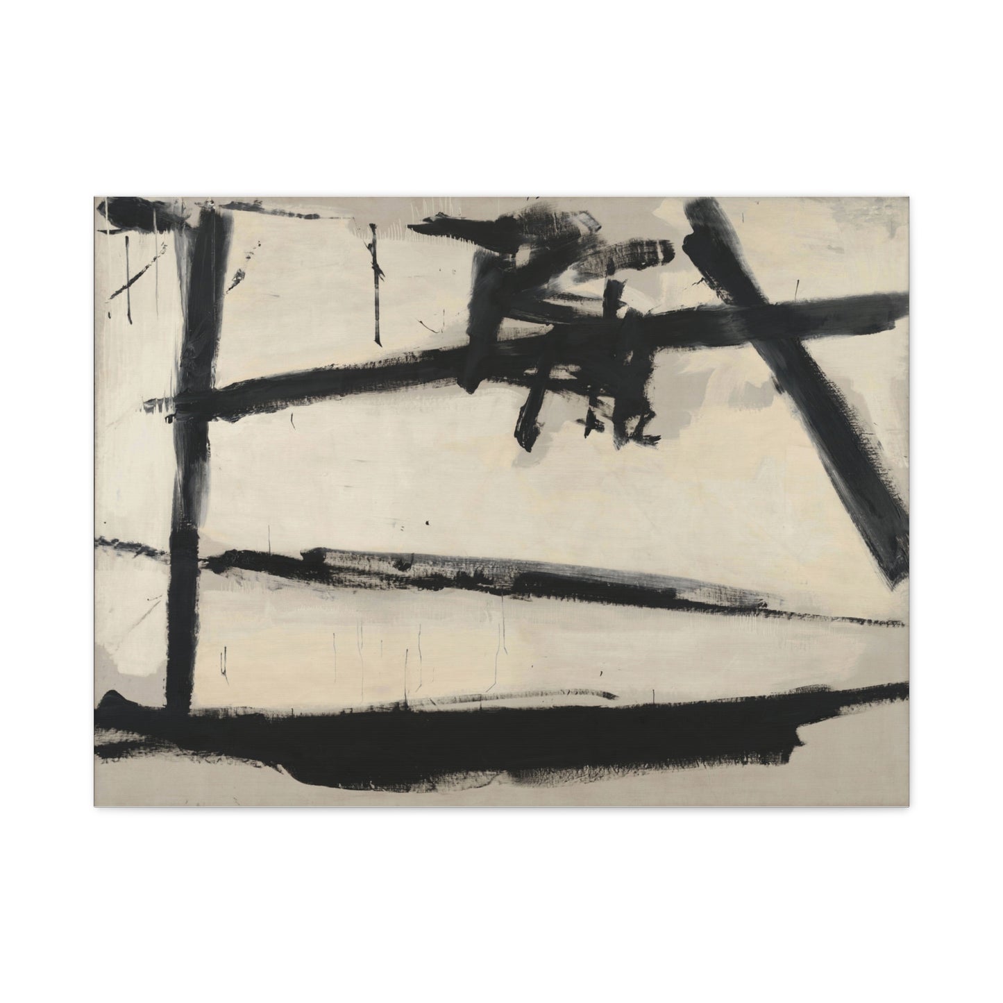 Painting Number 2 by Franz Kline Abstract Black and White Stretched Canvas Art – Matte Wall Decor