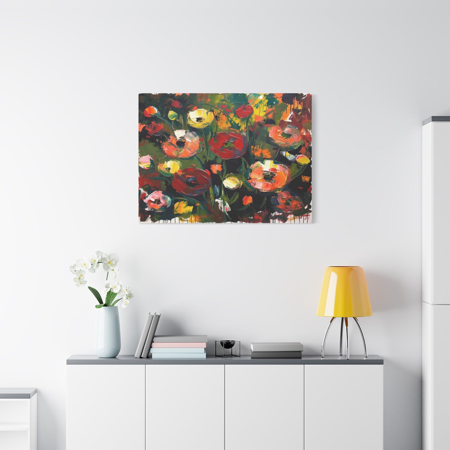 Bold Floral Abstract Canvas Print — Colorful Poppy Wall Art, Matte Stretched 1.25"