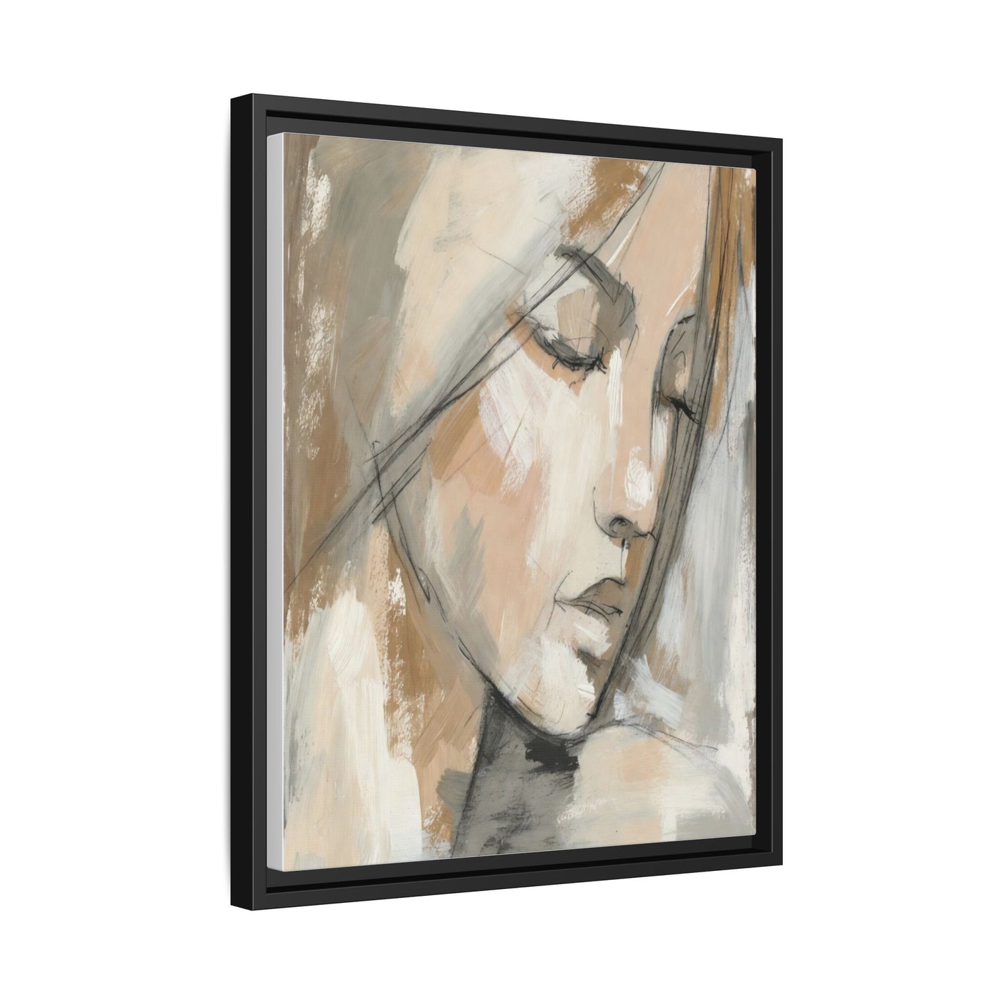 Framed Matte Canvas Art — Serene Abstract Portrait in Neutrals