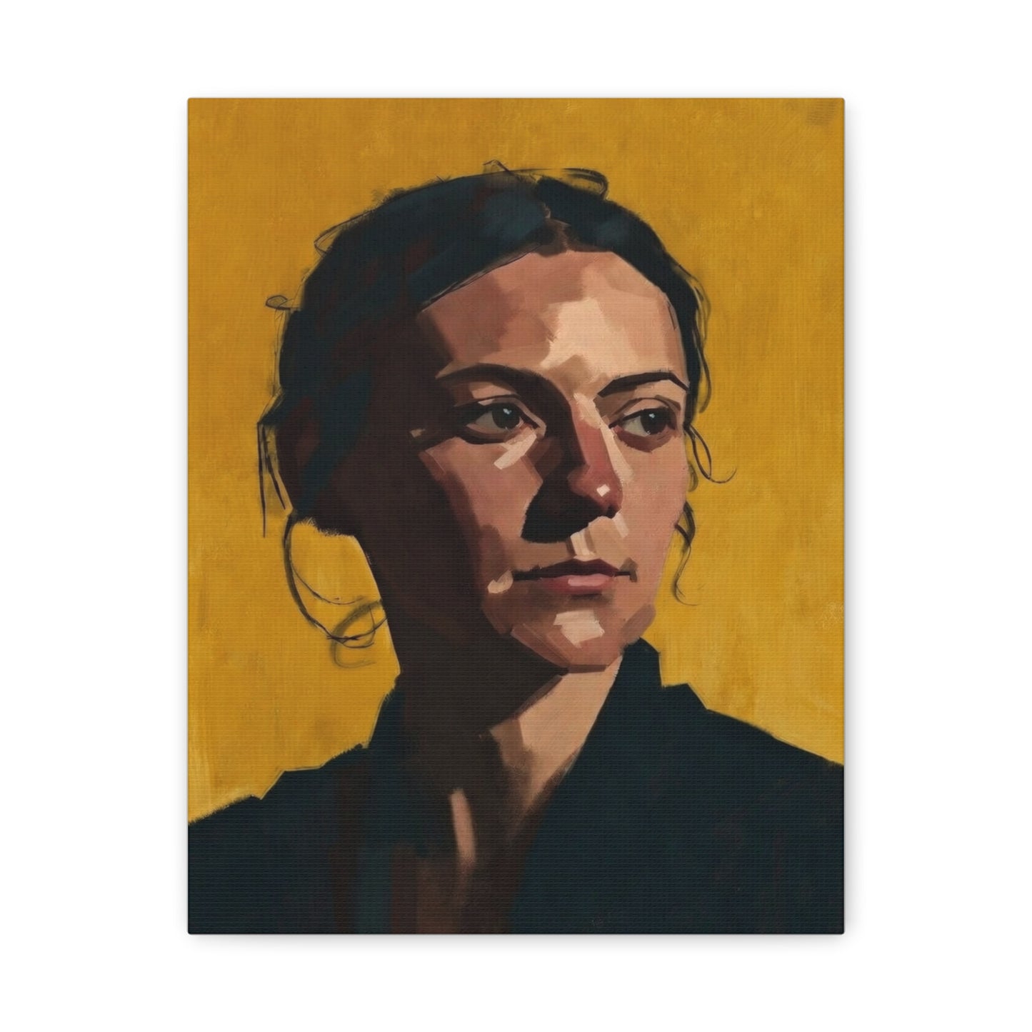 Portrait Painting Canvas Print — Moody Golden Female Portrait on Matte Stretched Canvas