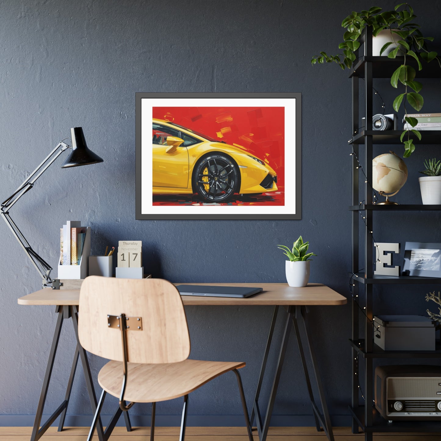 Yellow Sports Car Framed Poster — Modern Automotive Wall Art