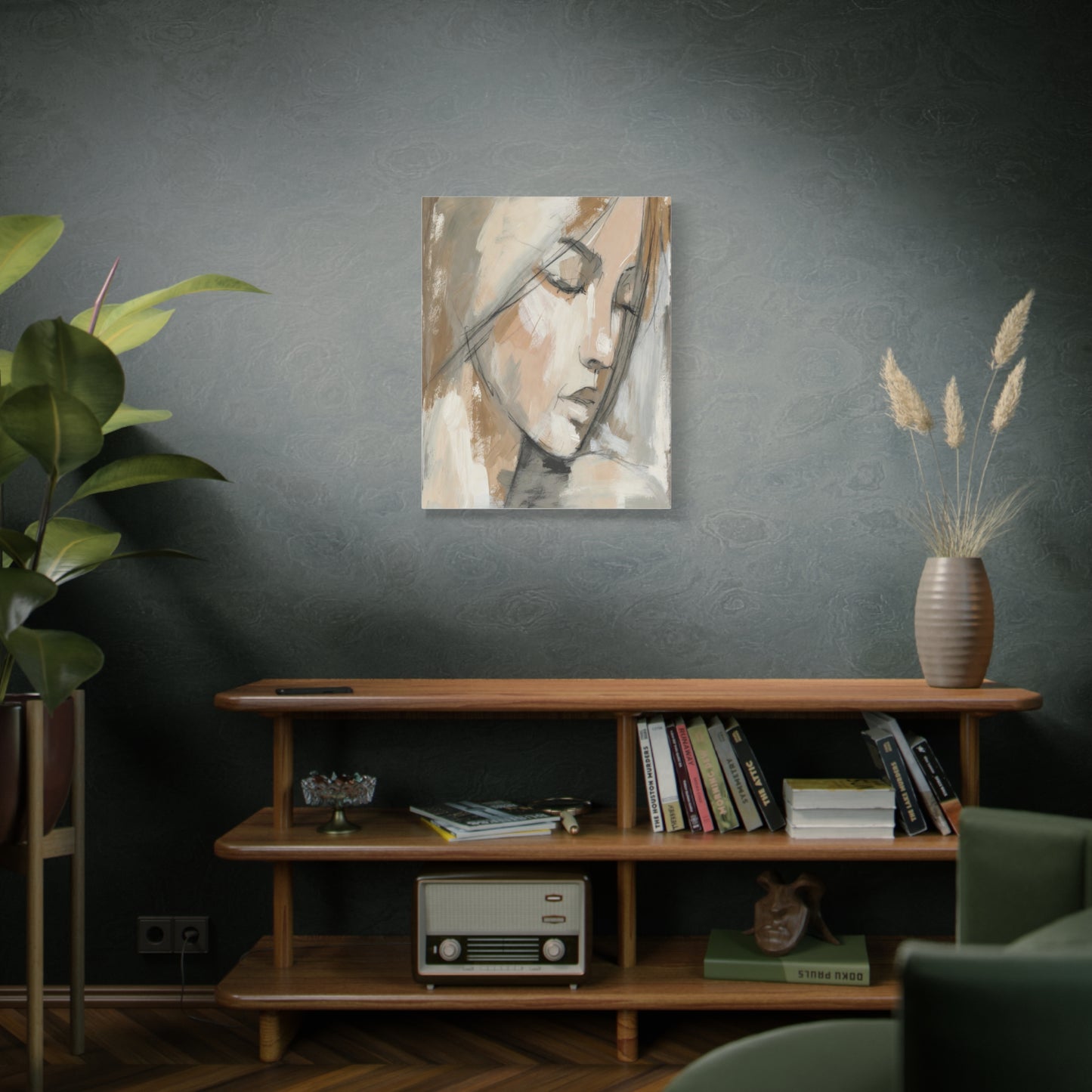 Serene Woman Portrait Matte Canvas Wall Art — Neutral Abstract Face Painting