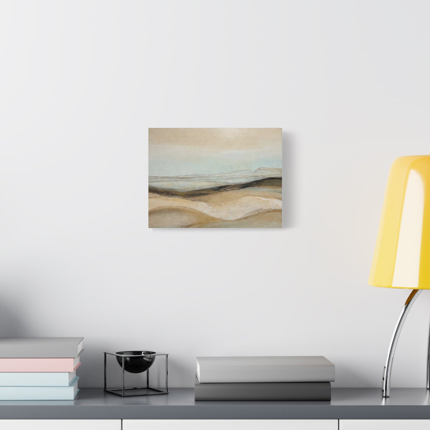 Abstract Coastal Landscape Matte Canvas Wall Art — Neutral Beach Waves Stretched Canvas