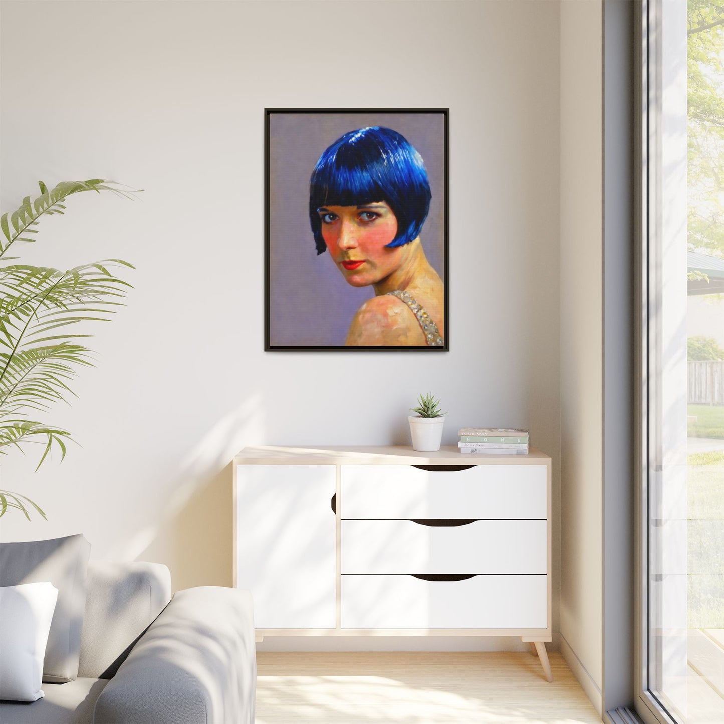 Framed Matte Canvas Art Print — Vintage Portrait with Blue Bob