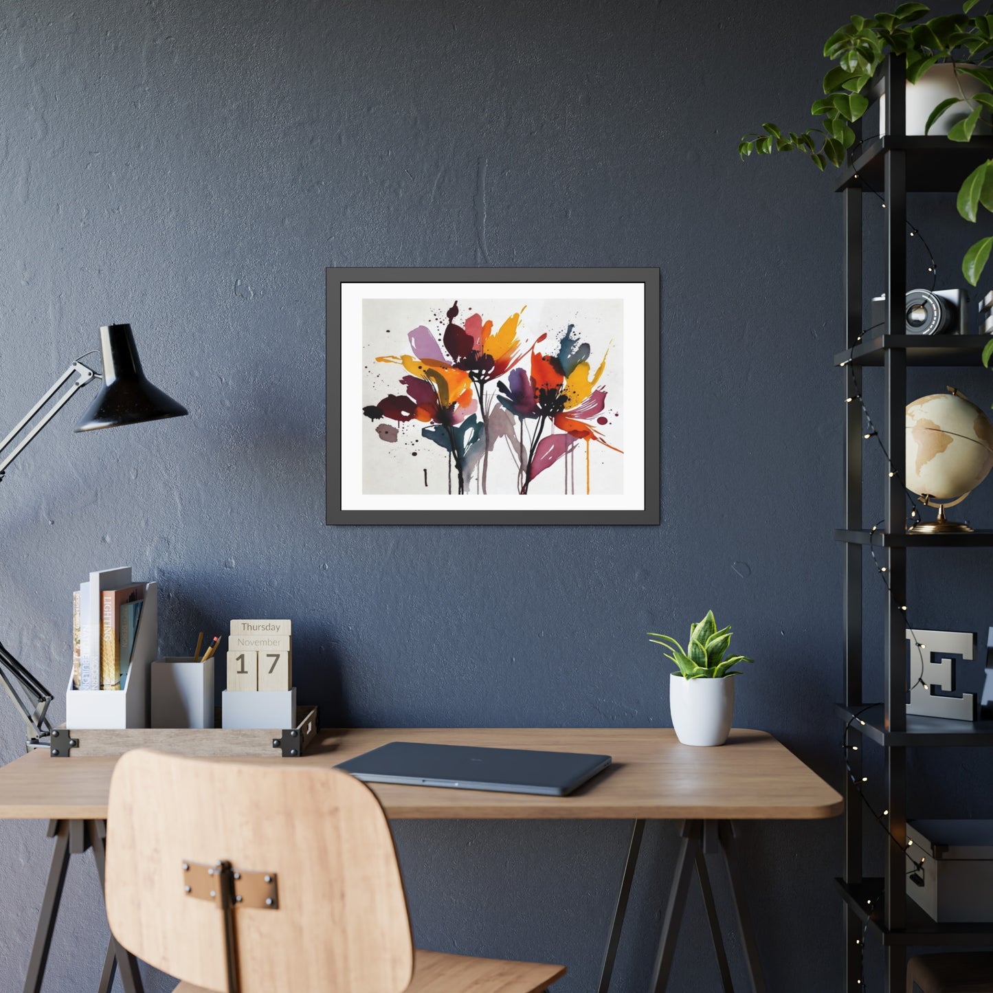Abstract Watercolor Floral Framed Poster — Colorful Bloom Wall Art