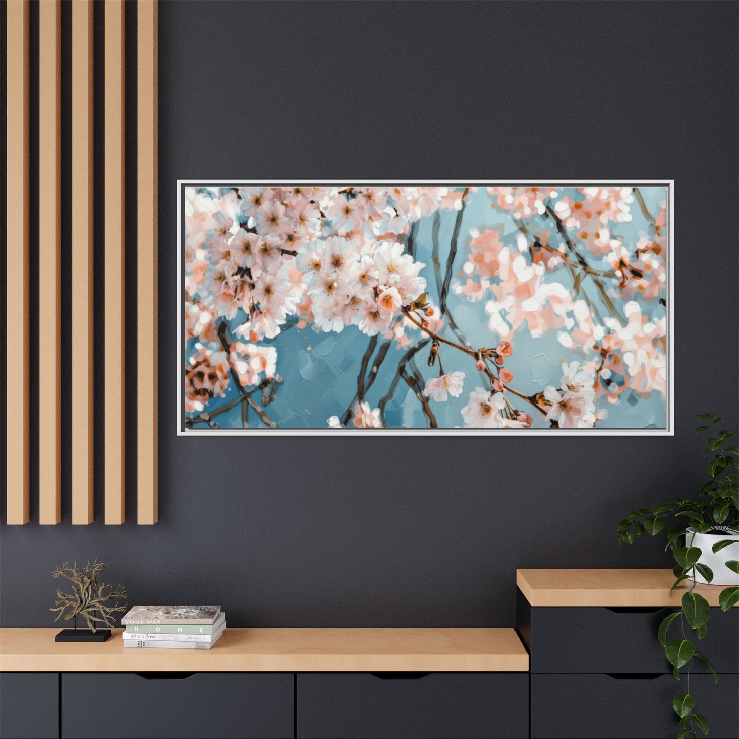Framed Cherry Blossom Matte Canvas Print — Soft Pink Floral Wall Art