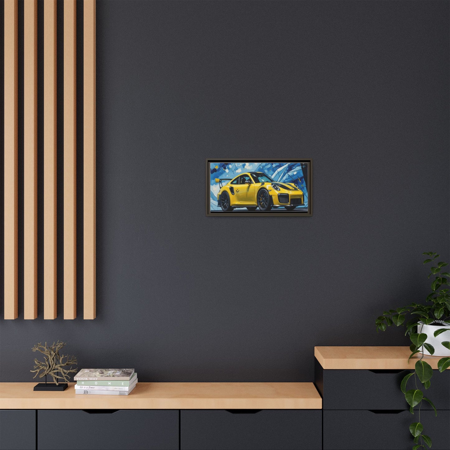 Yellow Porsche Sports Car Matte Framed Canvas – Modern Automotive Wall Art