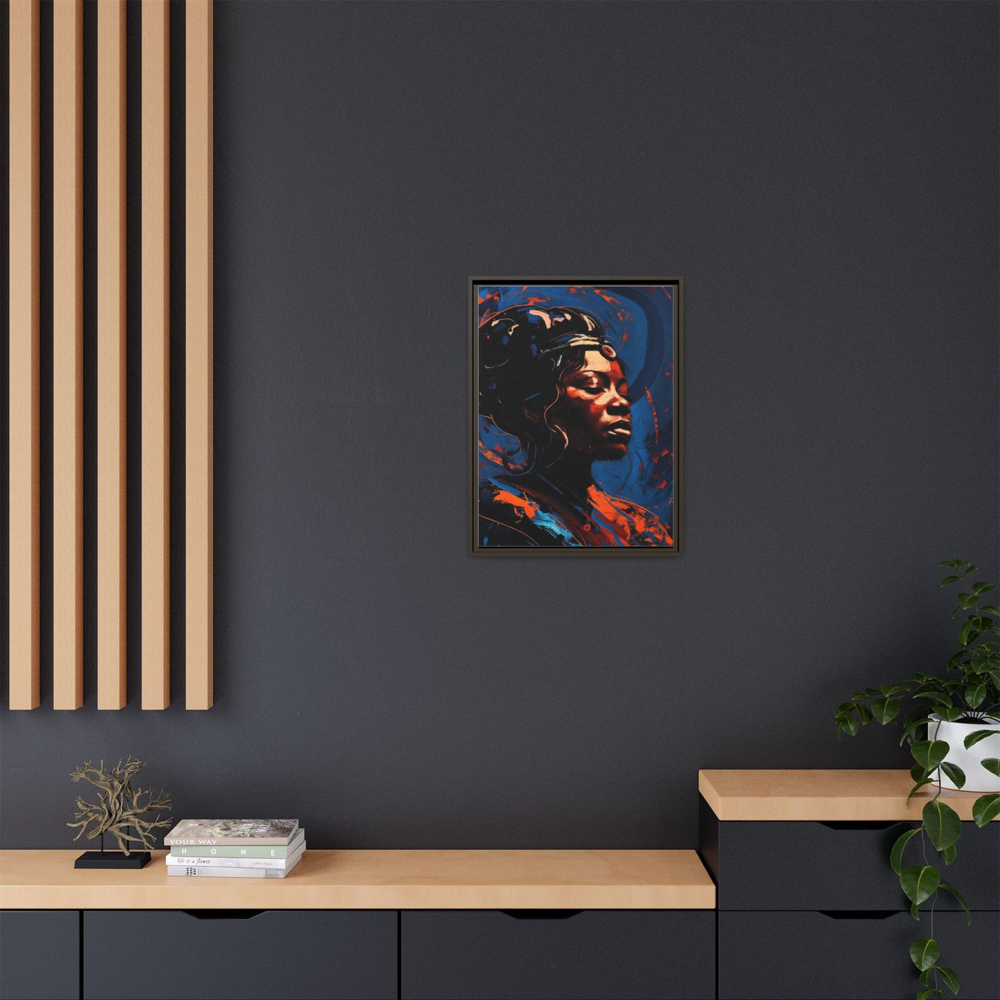 Framed Matte Canvas Art - Vibrant Portrait of a Black Woman (Multi-Color)