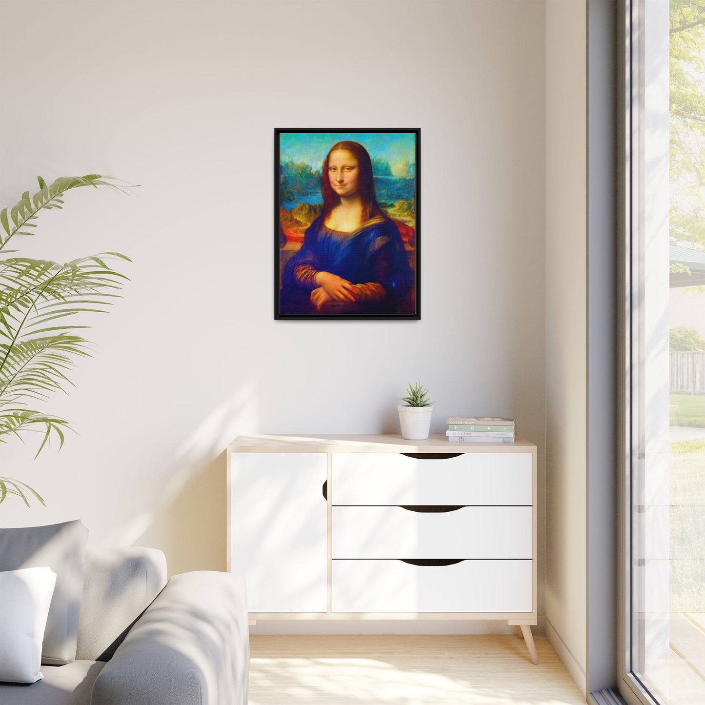 Framed Matte Canvas Print — Colorful Mona Lisa Wall Art