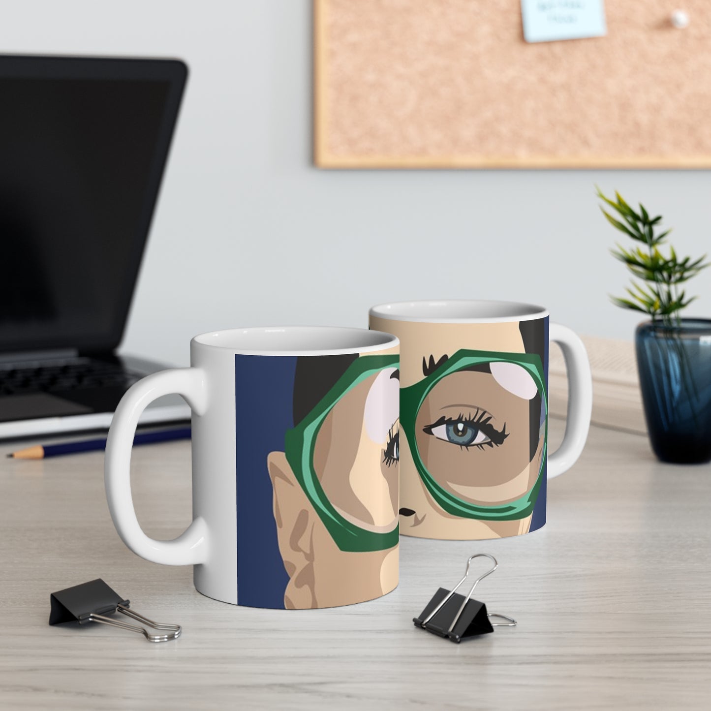 11oz Mug — Retro Green Glasses Pop Art Face Coffee Cup