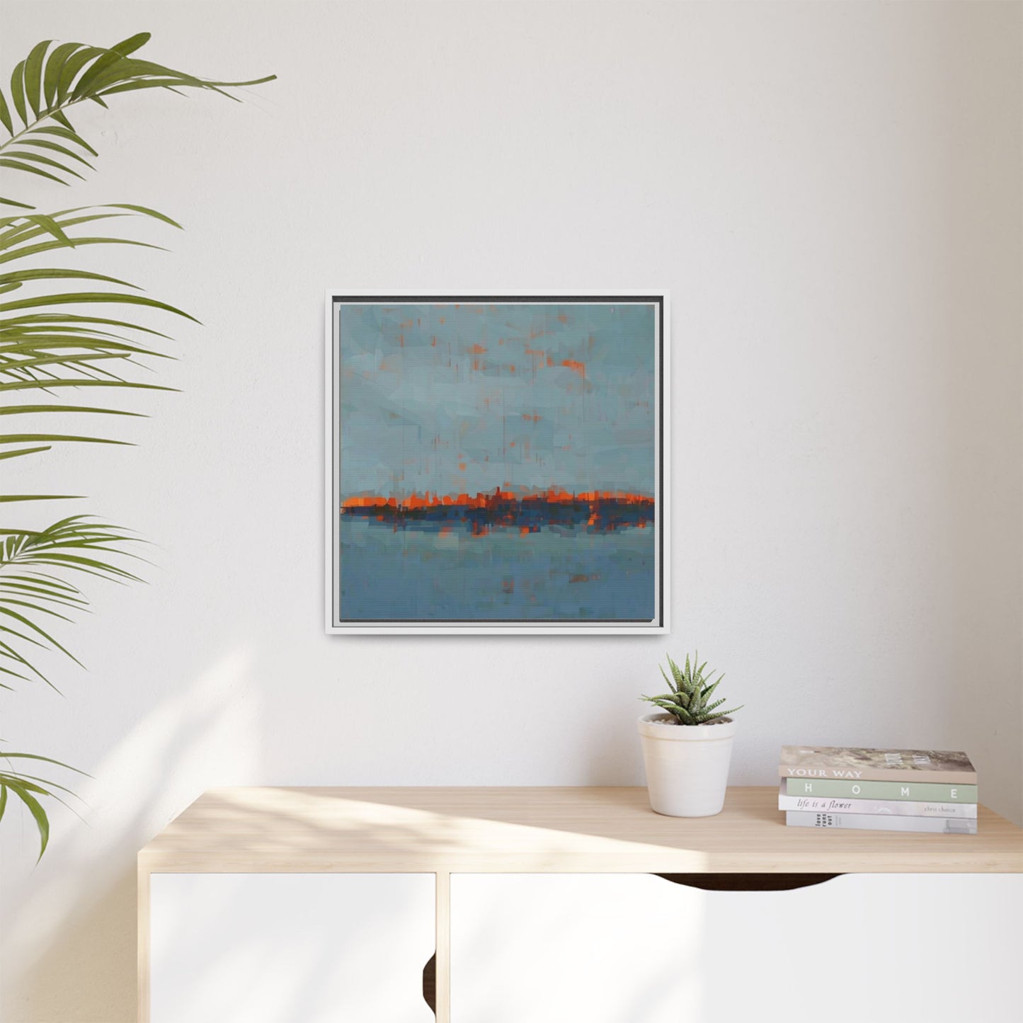Framed Canvas Art — Teal & Orange Abstract Seascape