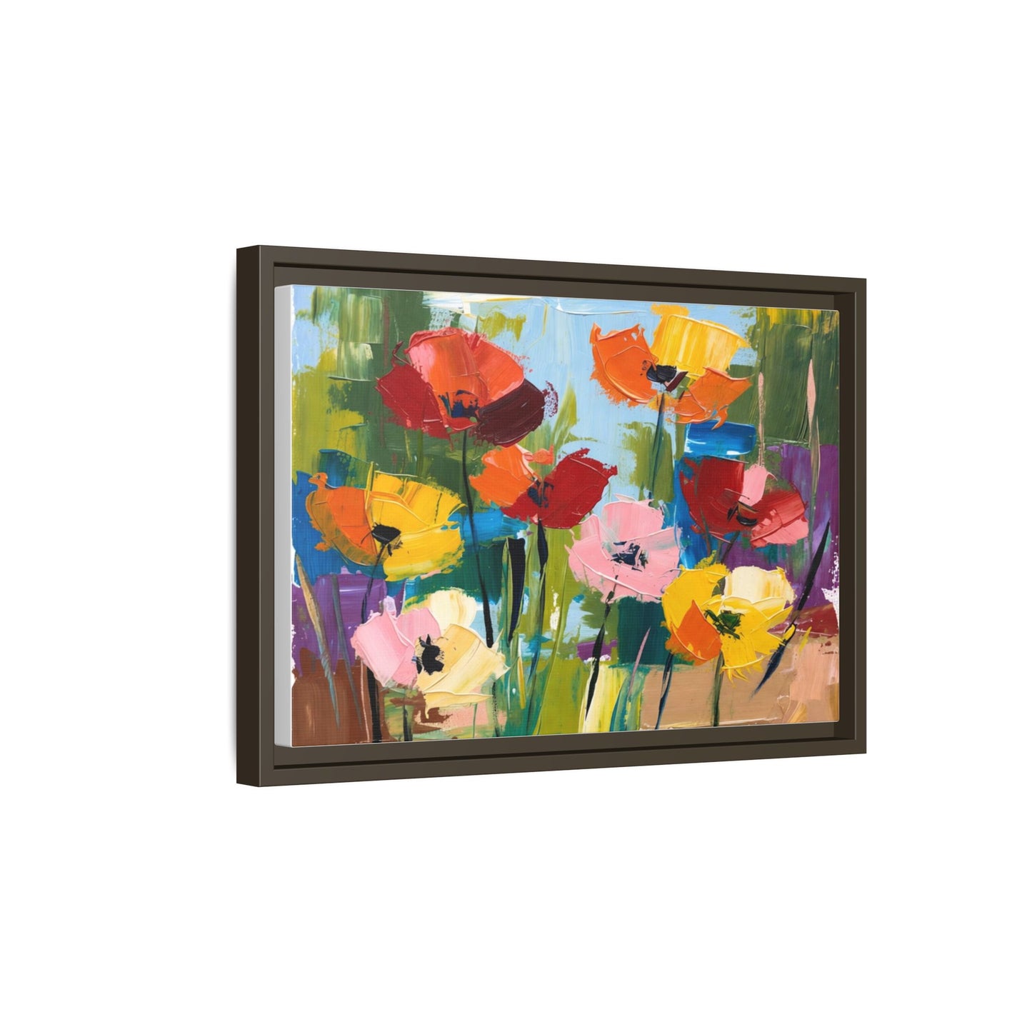 Framed Floral Canvas Print — Colorful Abstract Poppy Artwork