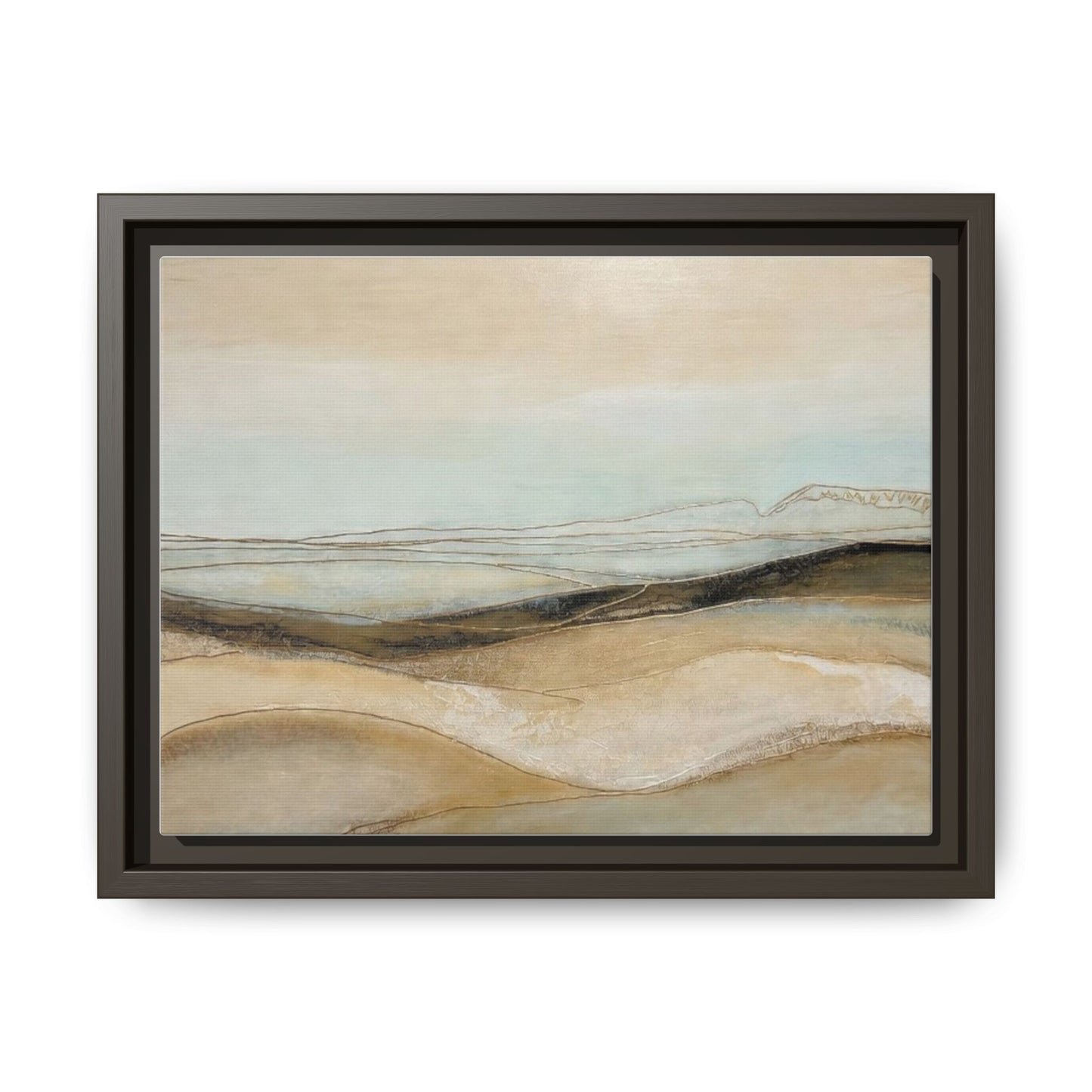Framed Matte Canvas Wall Art — Neutral Abstract Landscape in Soft Blues & Earth Tones