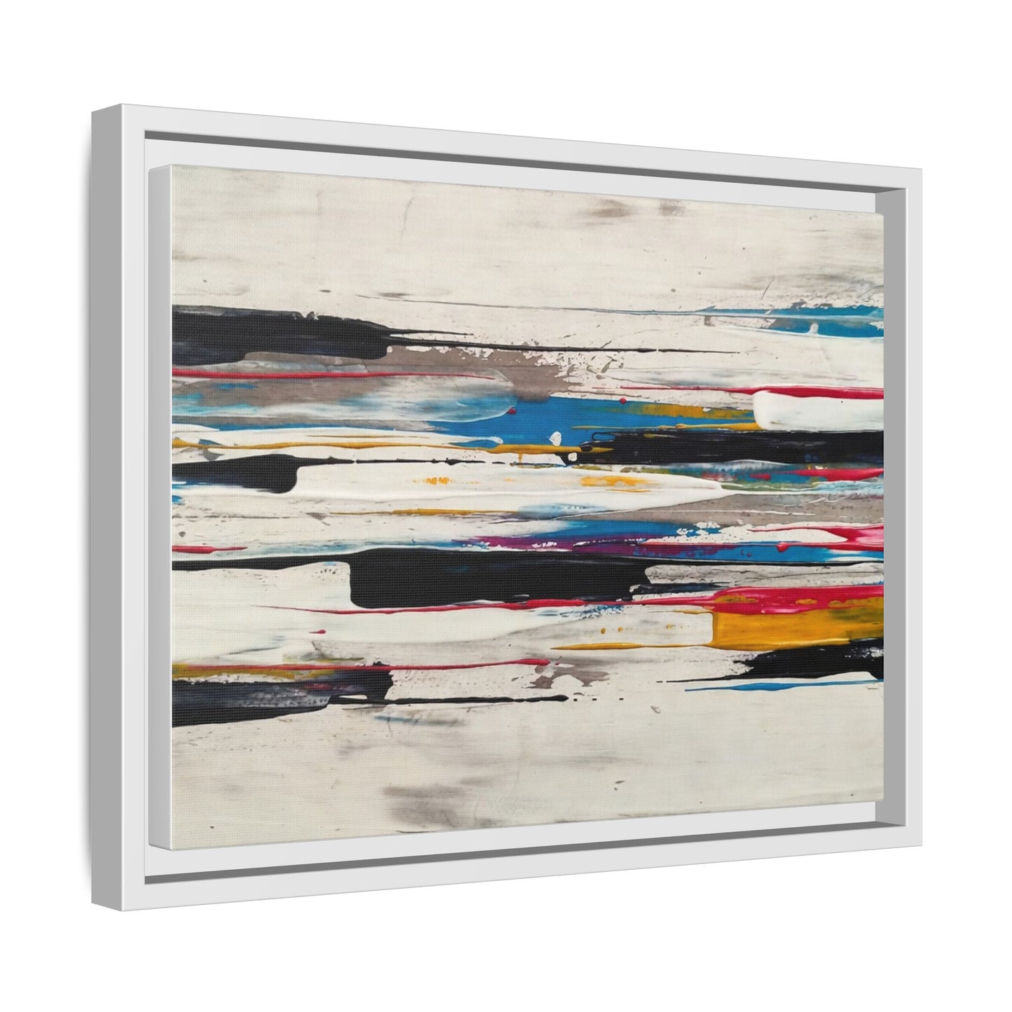 Abstract Multi-Color Framed Canvas Wall Art — Modern Horizontal Brushstroke Print