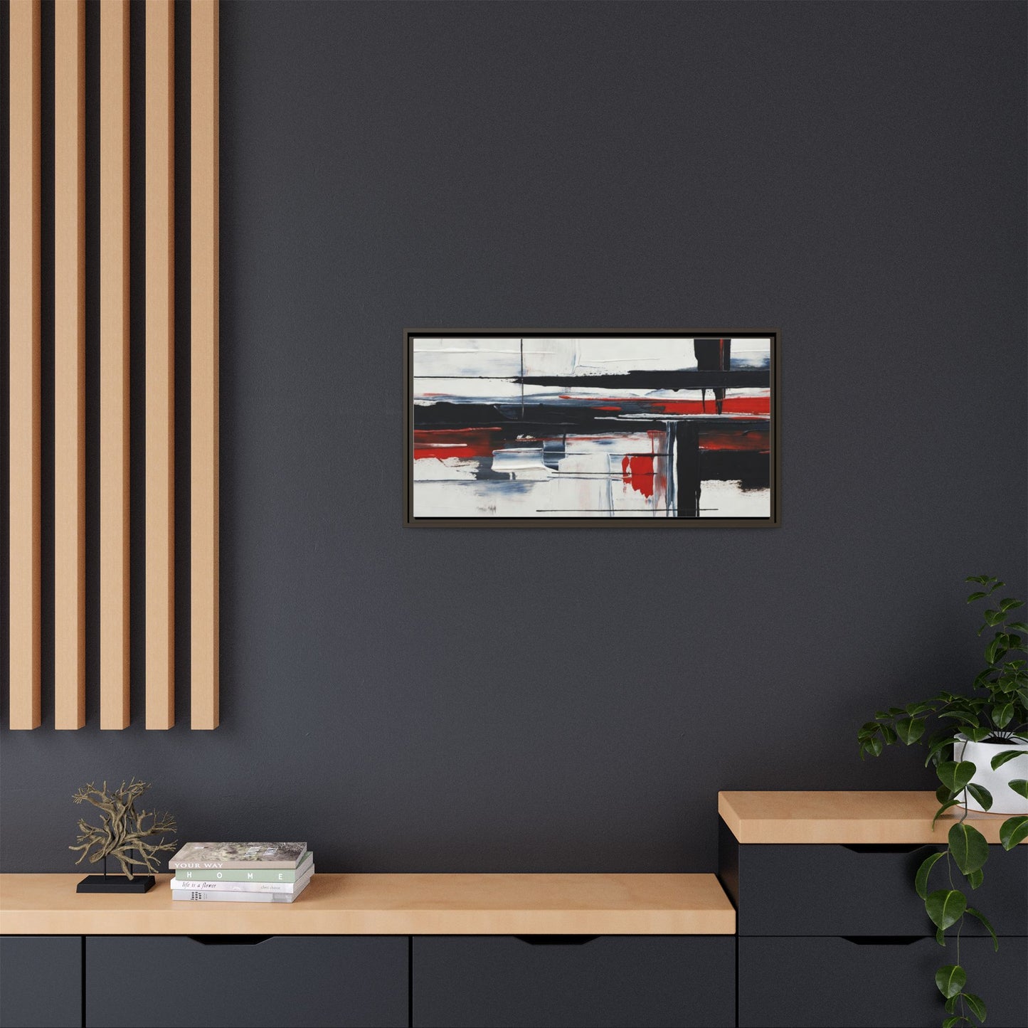 Abstract Red & Black Framed Canvas Art — Modern Matte Wall Painting