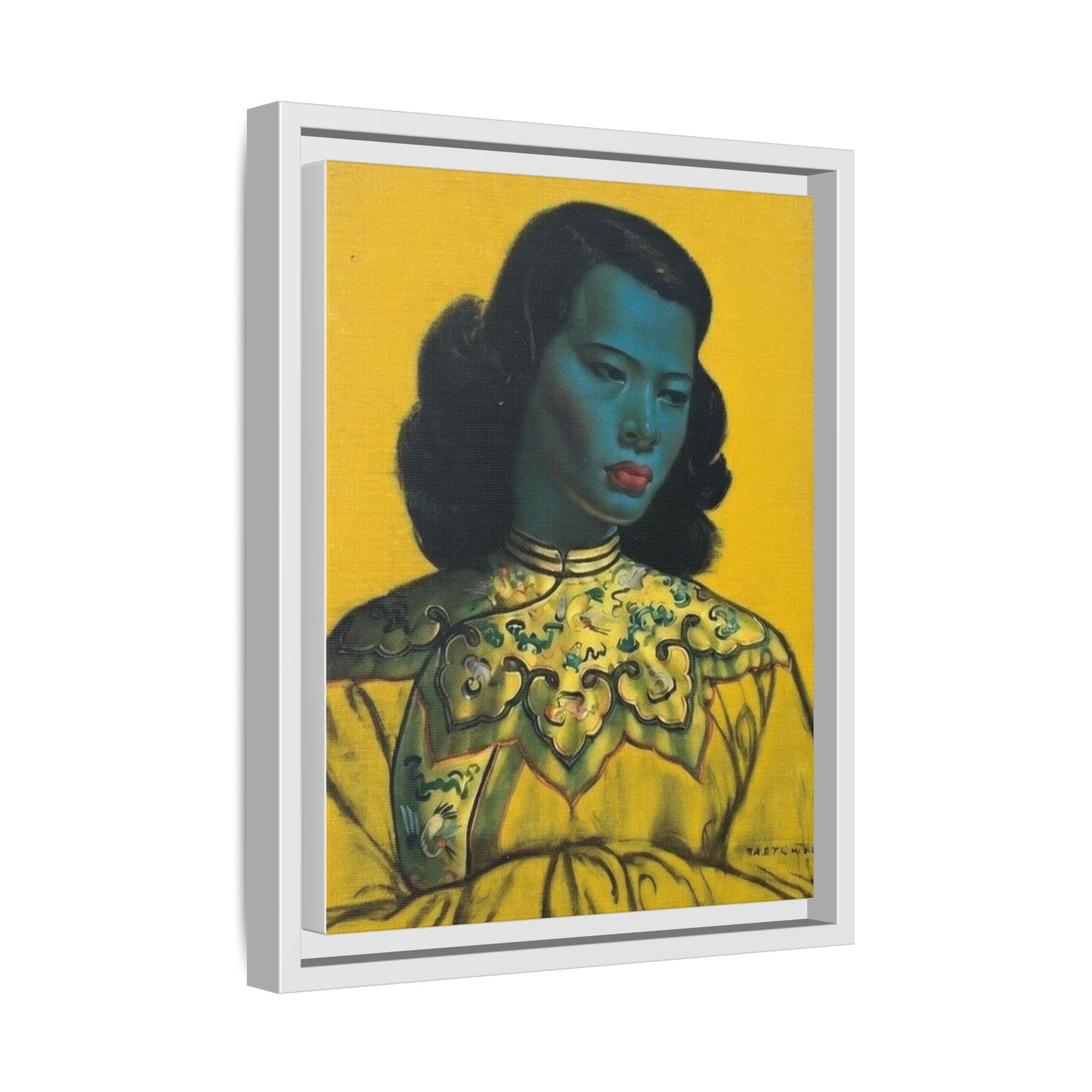 Framed Matte Canvas Art Print — Vintage Portrait with Yellow Background